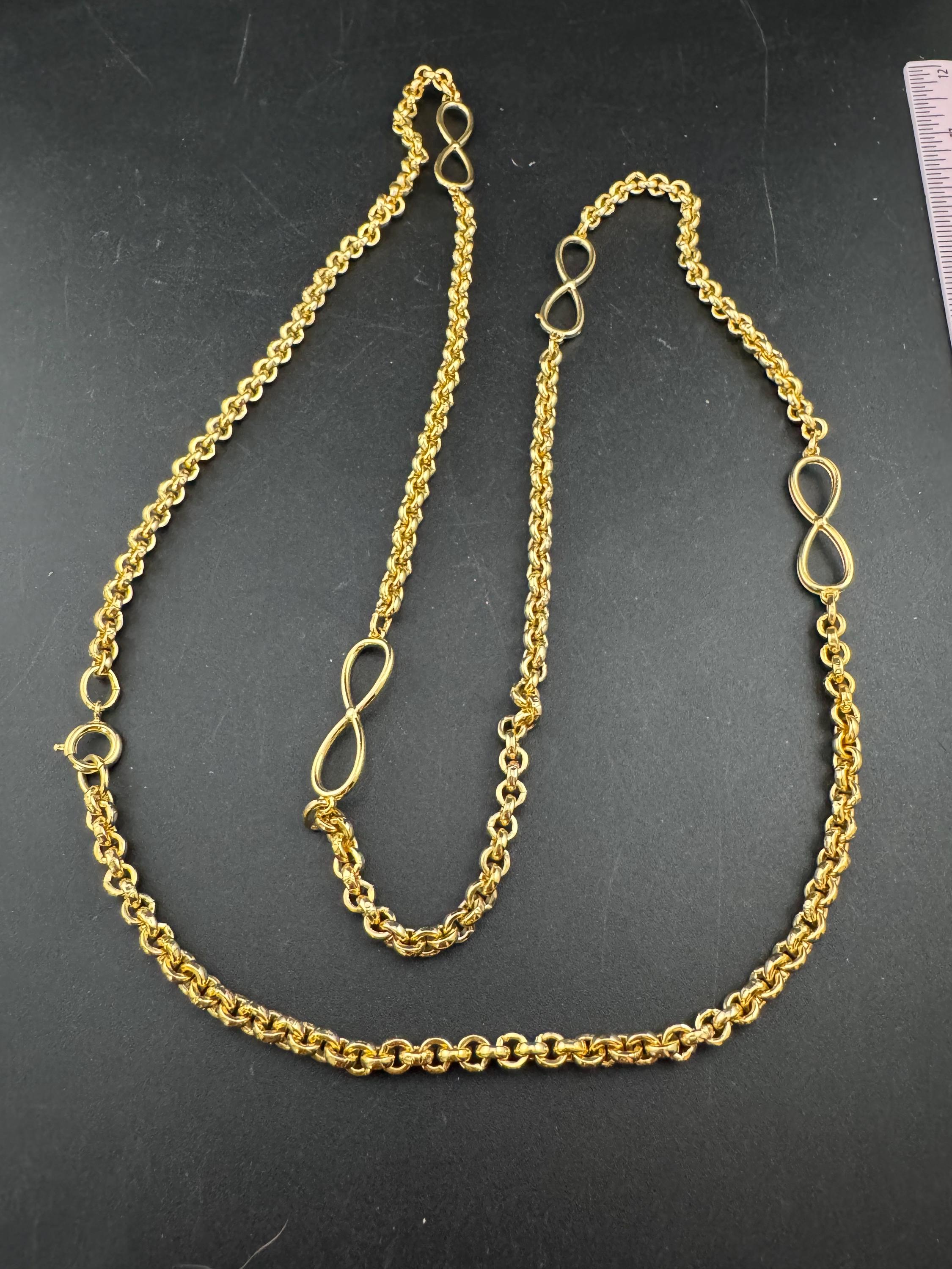 95cm long 1980s thick gold plated fancy rolo belcher link station necklace for layering