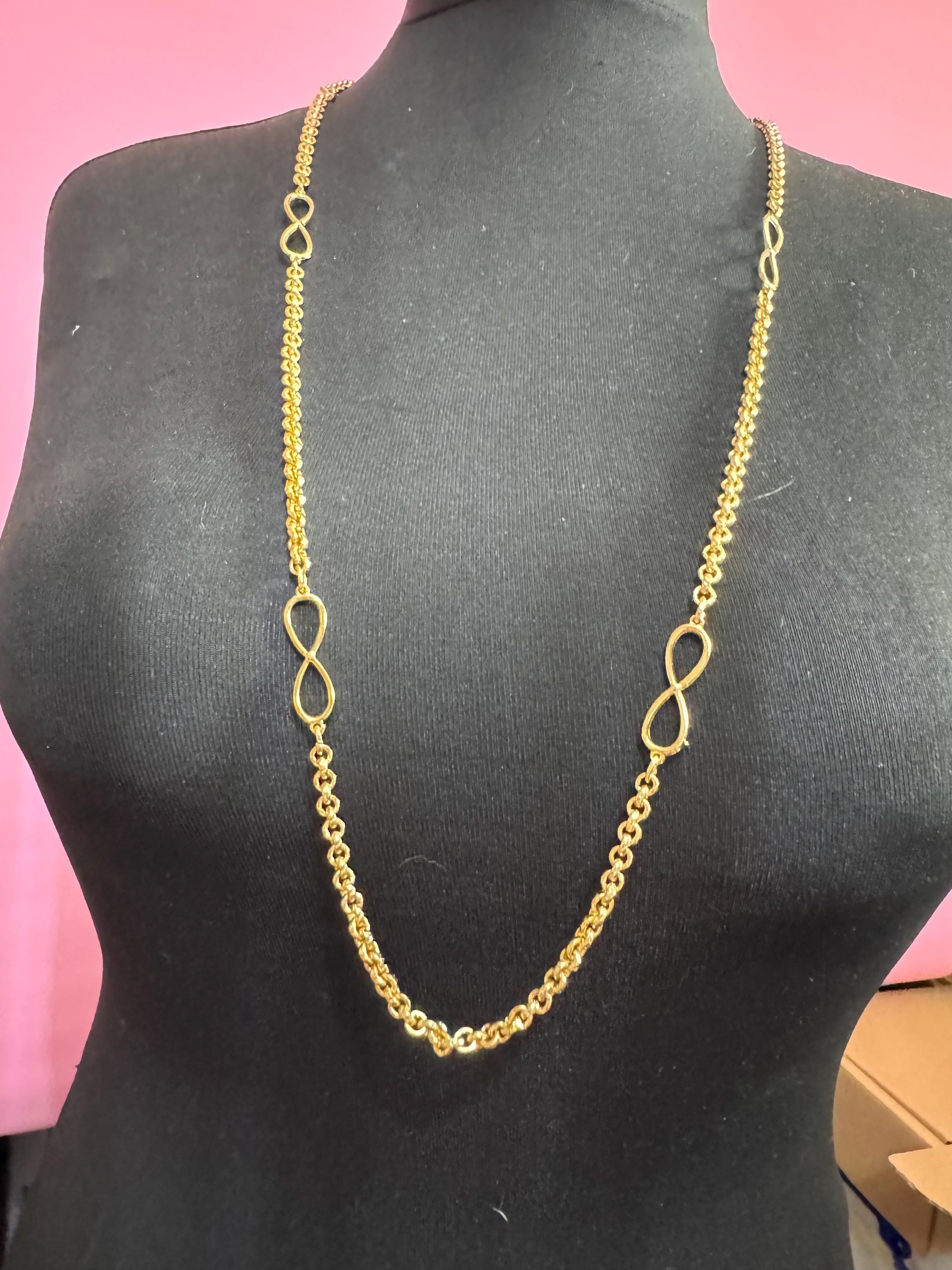 95cm long 1980s thick gold plated fancy rolo belcher link station necklace for layering