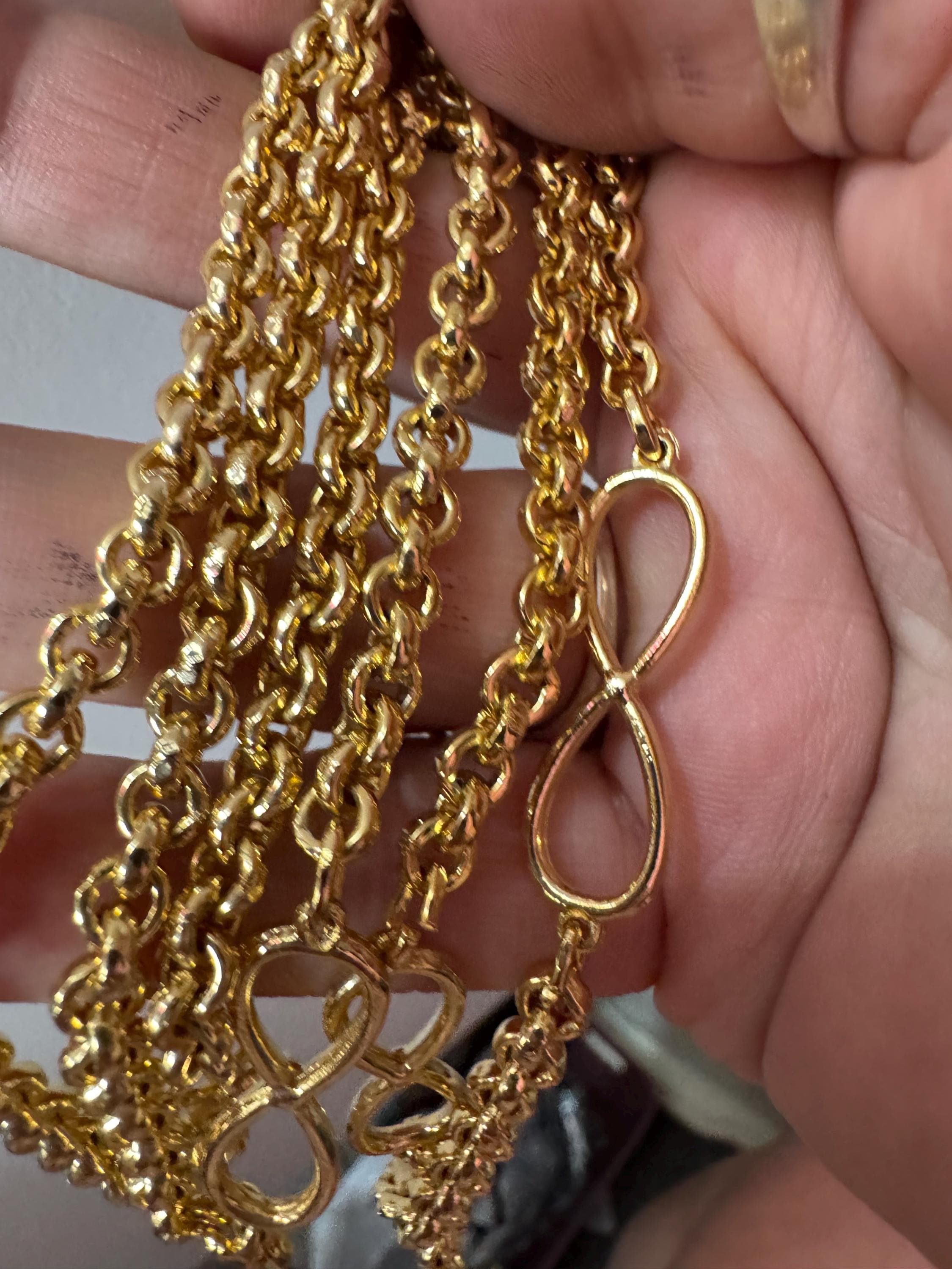 95cm long 1980s thick gold plated fancy rolo belcher link station necklace for layering