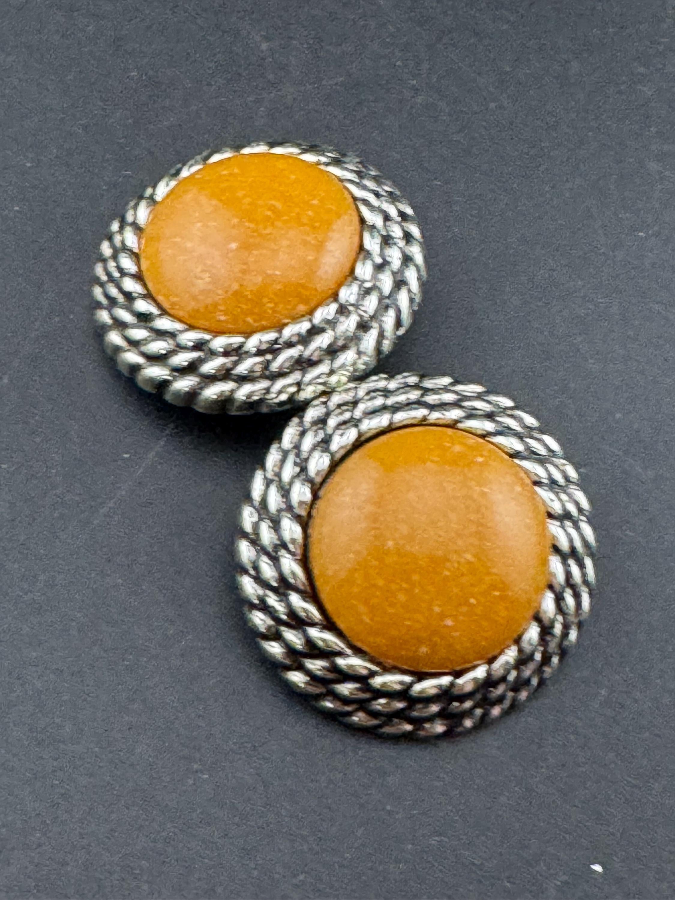 Vintage plastic oversized gold tone brown tan clip on earrings lightweight domed 3.25cm