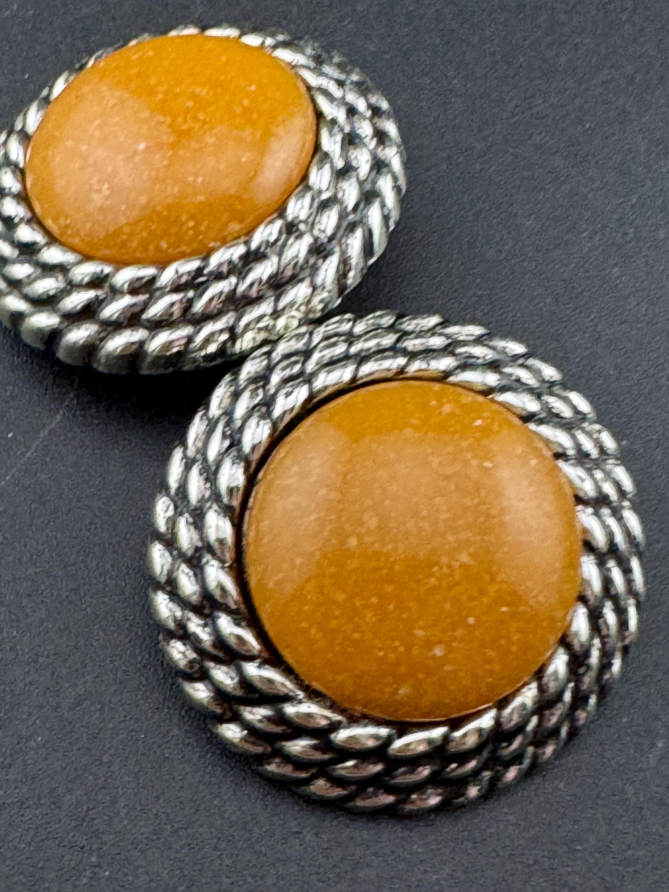 Vintage plastic oversized gold tone brown tan clip on earrings lightweight domed 3.25cm