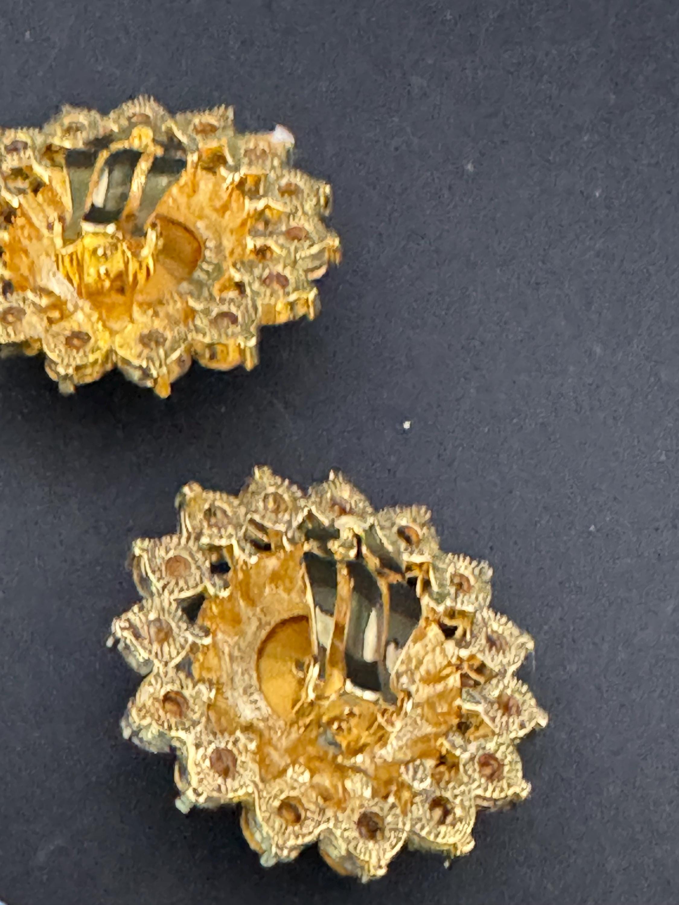 oversized 3.5cm gold tone ruby red glass Rivoli and clear Swarovski crystal round stud earrings 1980s old shop stock