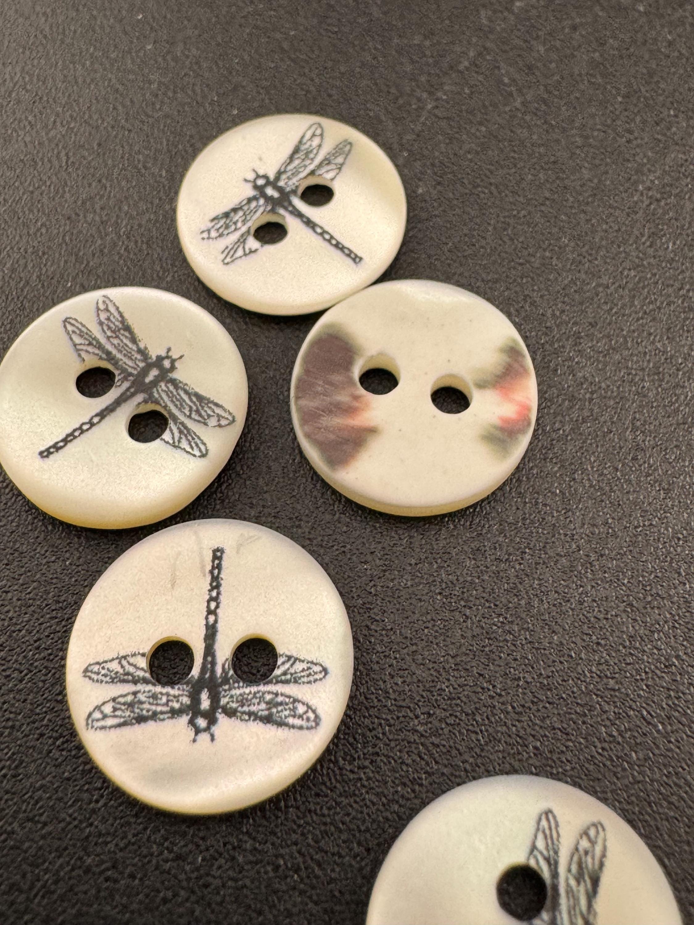5 pack  x 10mm dragonfly insect small round natural MOP Mother of Pearl shell Buttons with 2 holes