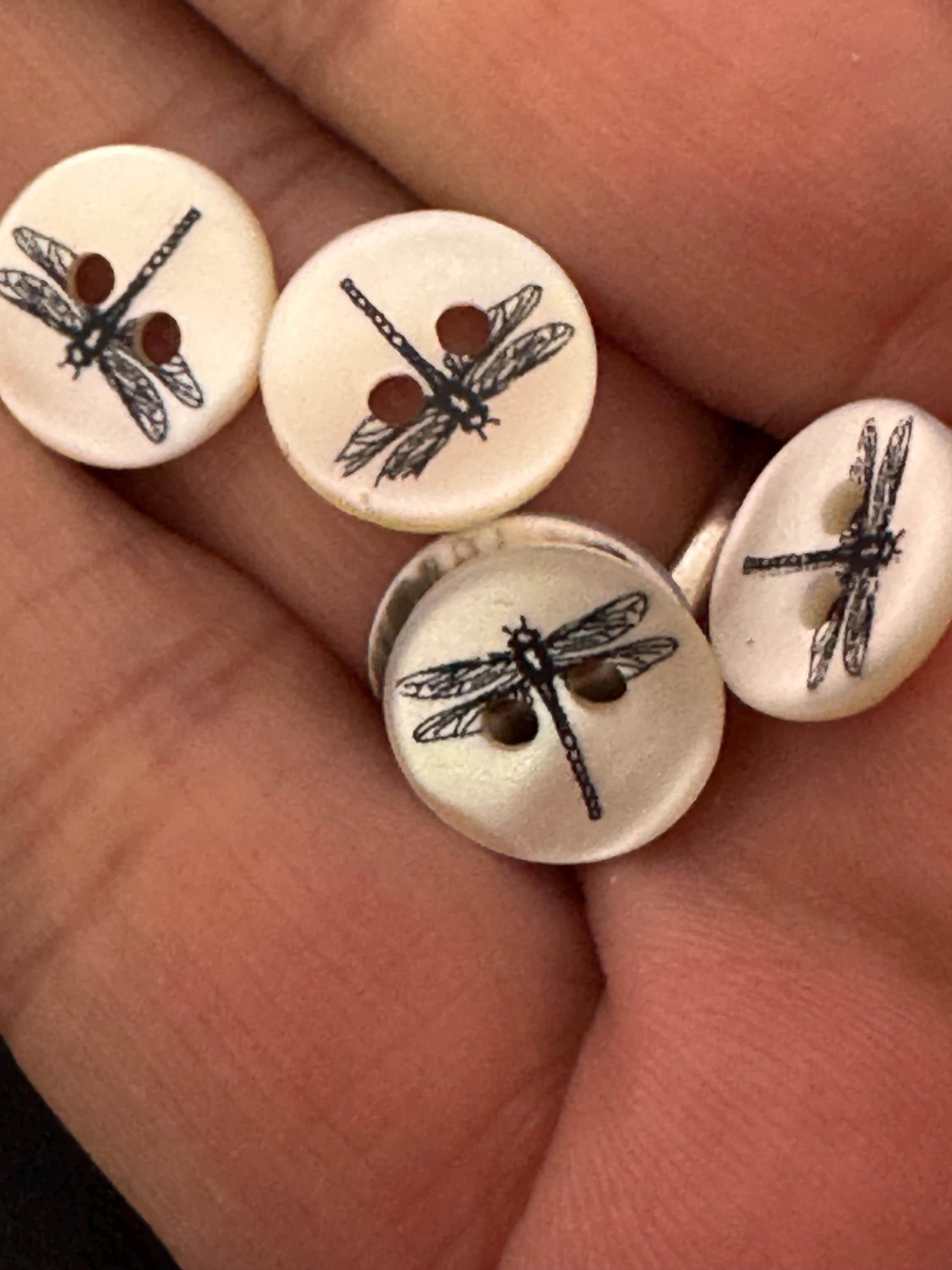 5 pack  x 10mm dragonfly insect small round natural MOP Mother of Pearl shell Buttons with 2 holes