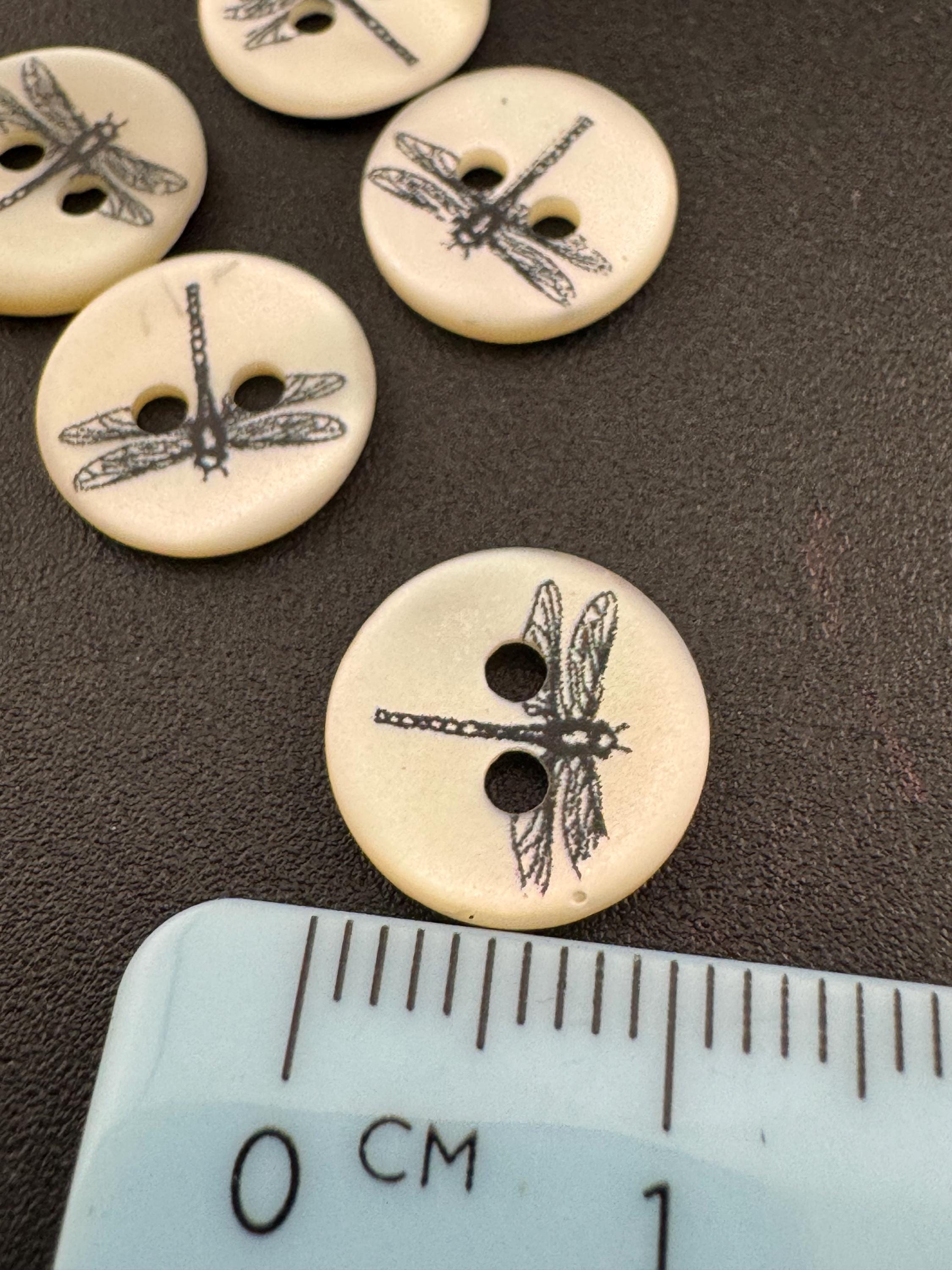 5 pack  x 10mm dragonfly insect small round natural MOP Mother of Pearl shell Buttons with 2 holes