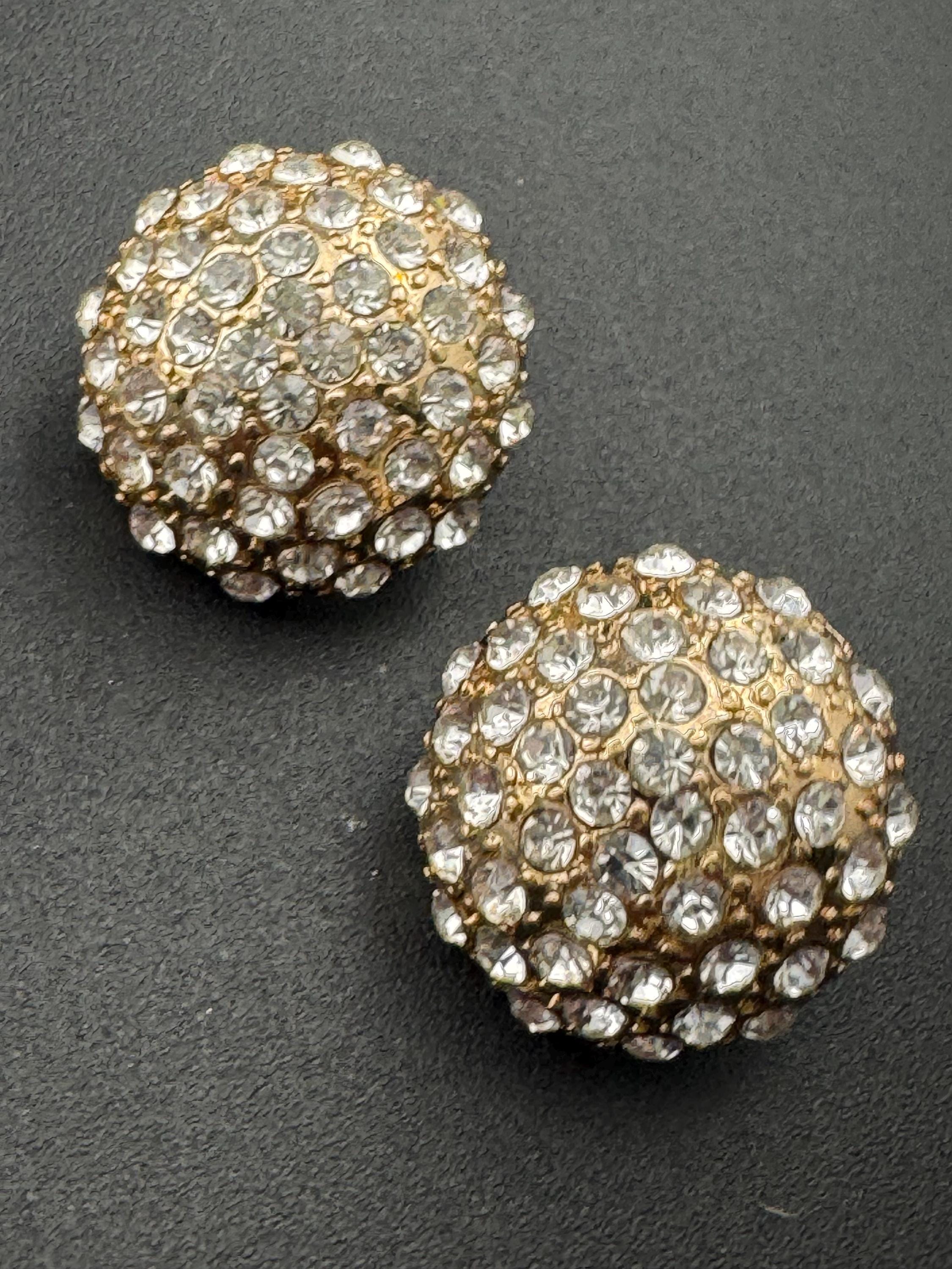 1.8cm gold tone clear diamanté paste domed round crystal stud earrings for pierced ears