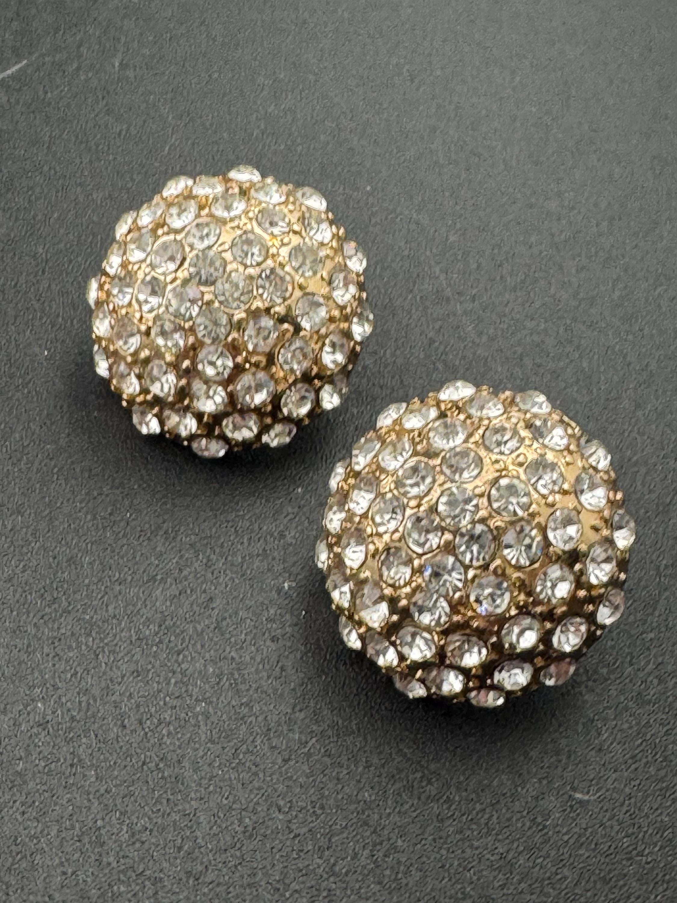 1.8cm gold tone clear diamanté paste domed round crystal stud earrings for pierced ears