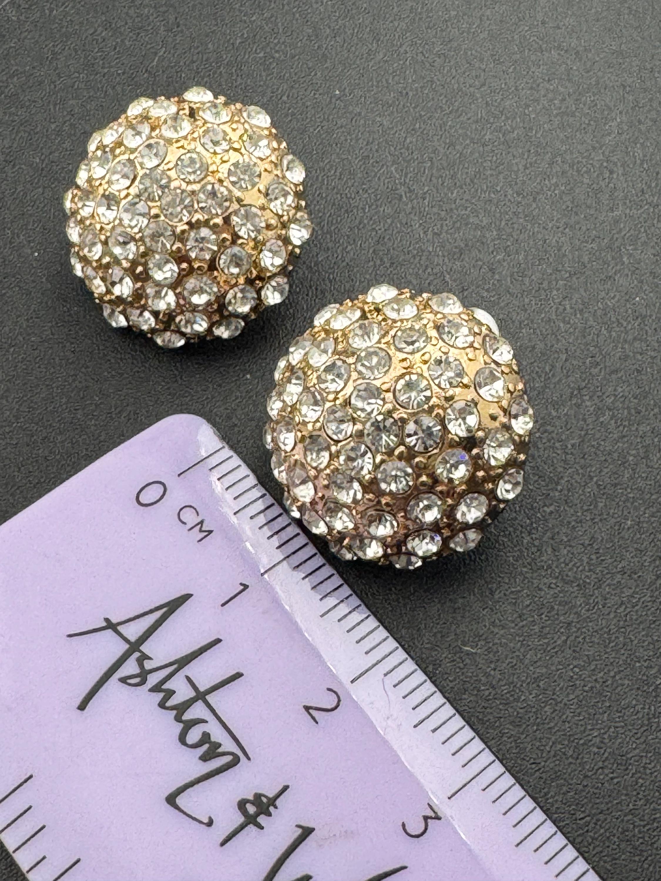 1.8cm gold tone clear diamanté paste domed round crystal stud earrings for pierced ears