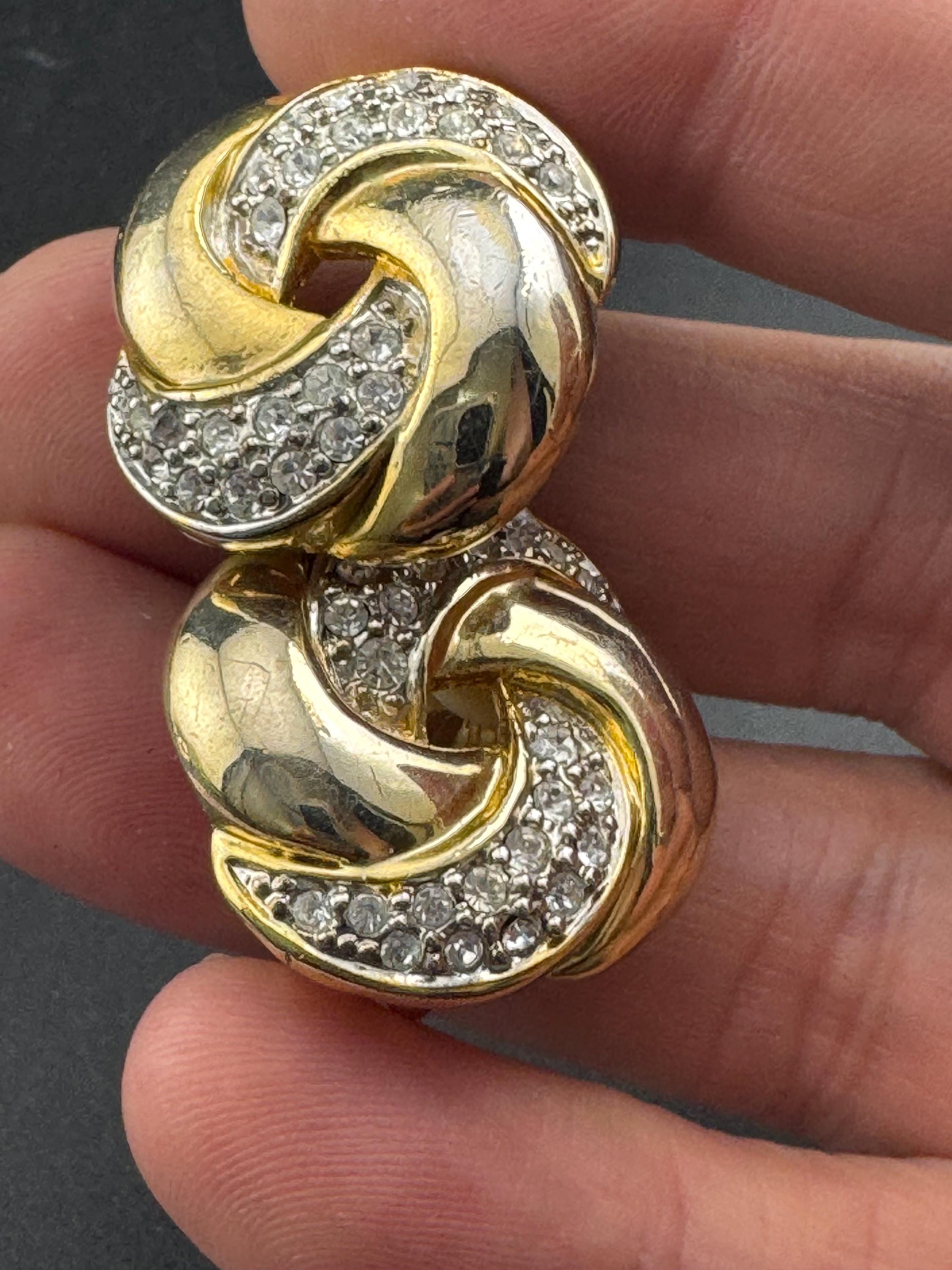 Clear Diamanté paste gold tone abstract swirl Clip On Earrings