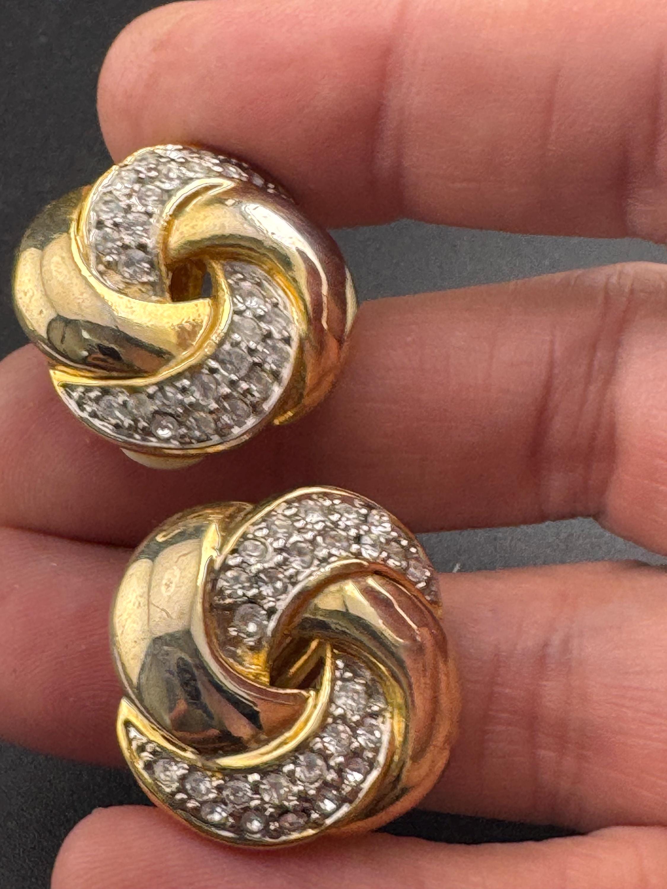 Clear Diamanté paste gold tone abstract swirl Clip On Earrings