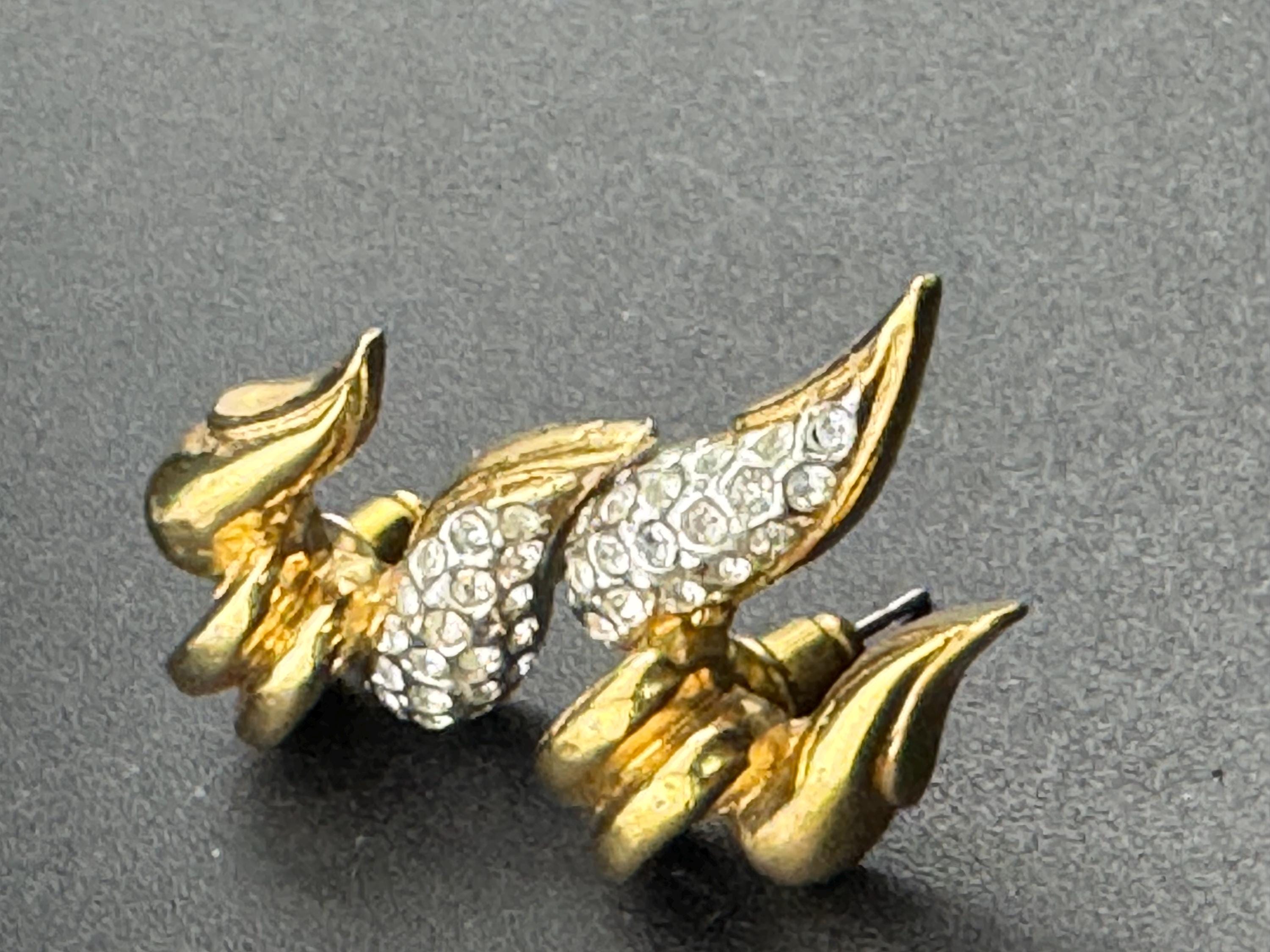 Vintage Signed A&S Attwood and Sawyer Vintage gold tone diamanté clip on earrings