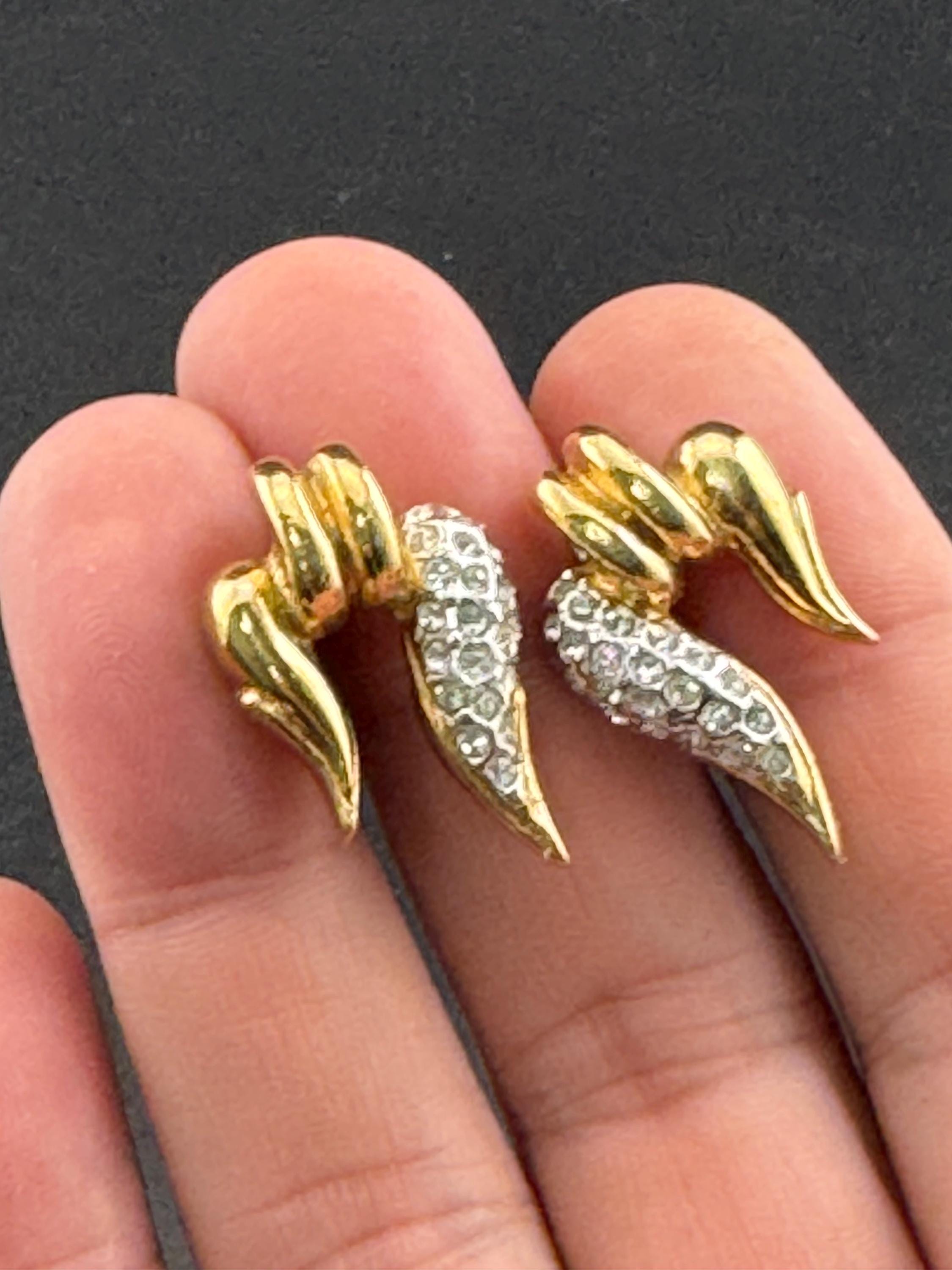Vintage Signed A&S Attwood and Sawyer Vintage gold tone diamanté clip on earrings
