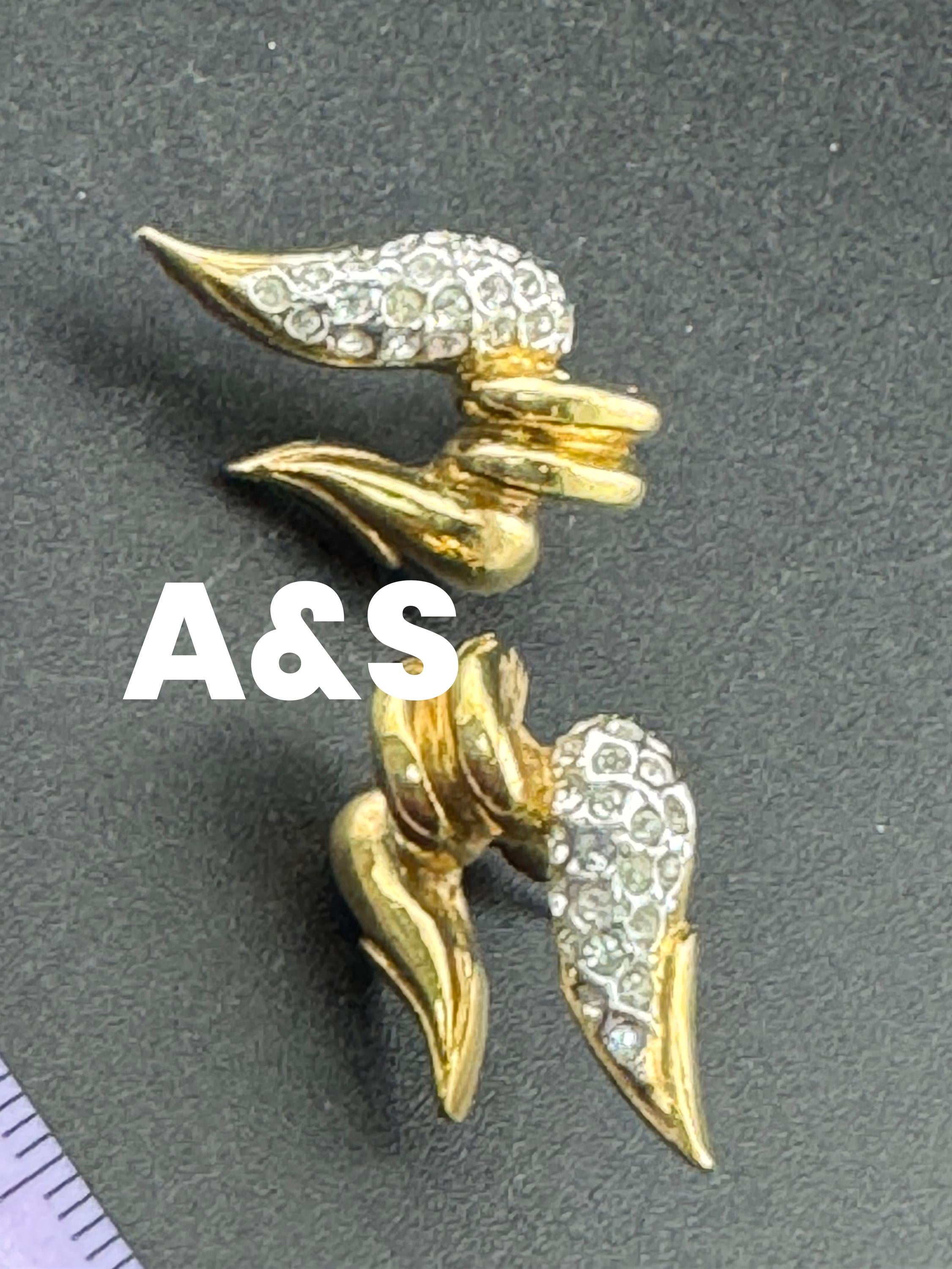Vintage Signed A&S Attwood and Sawyer Vintage gold tone diamanté clip on earrings