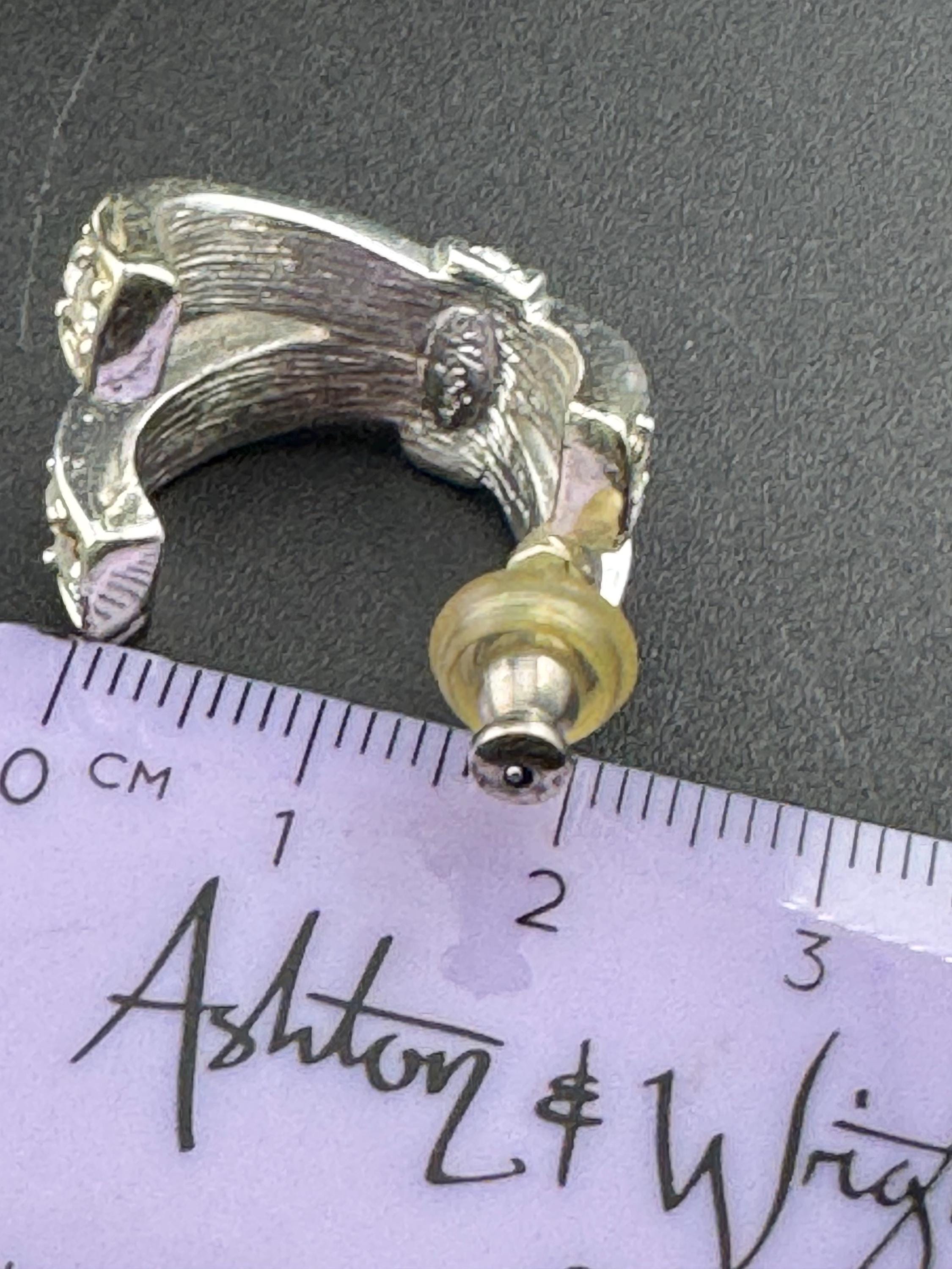 Signed NAPIER Vintage large X silver tone statement designer half hoop pierced earrings