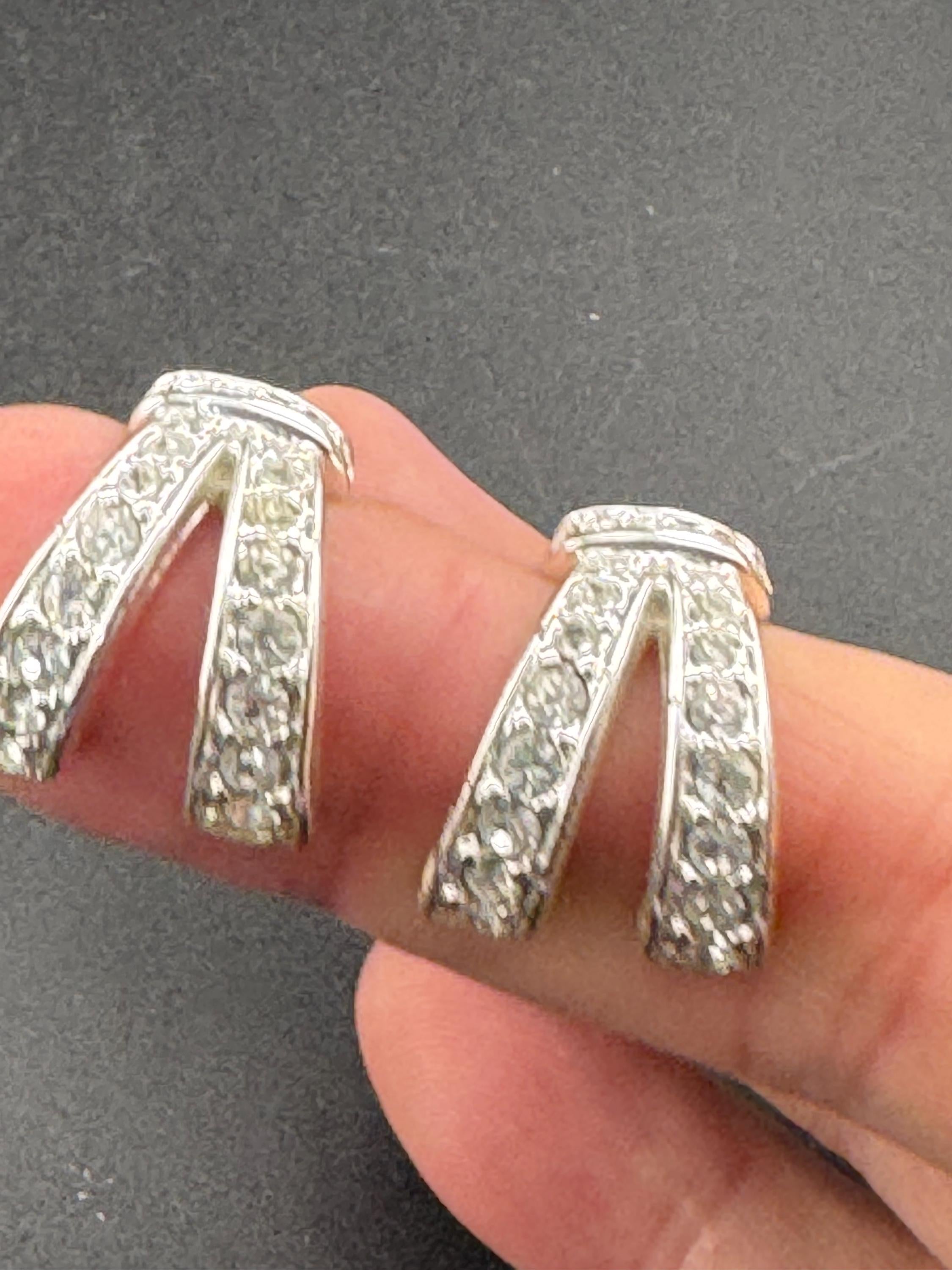 Signed NAPIER Vintage large X silver tone statement designer half hoop pierced earrings