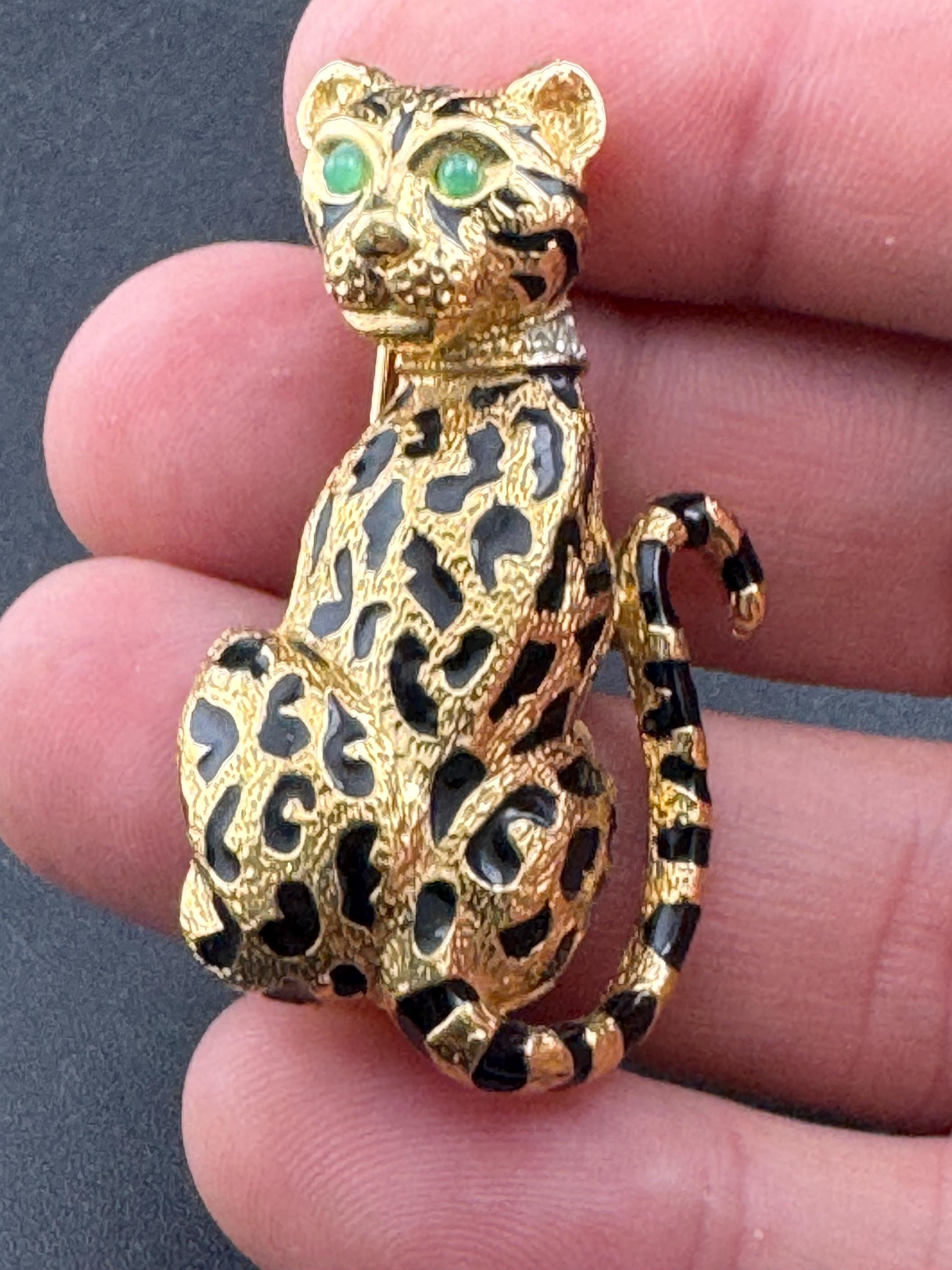 signed D'orlan Vintage novelty black enamel big cat leopard brooch designer