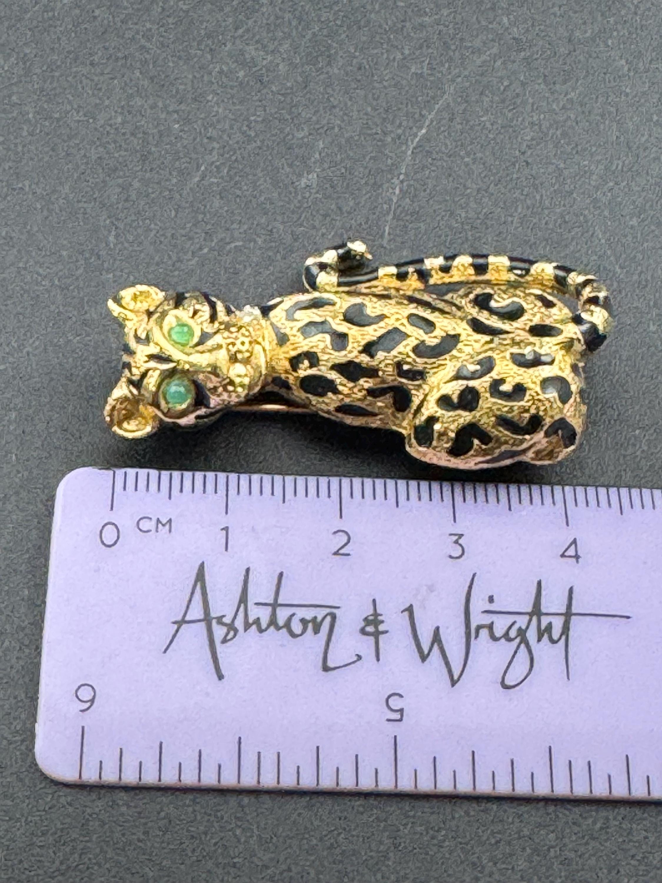 signed D'orlan Vintage novelty black enamel big cat leopard brooch designer