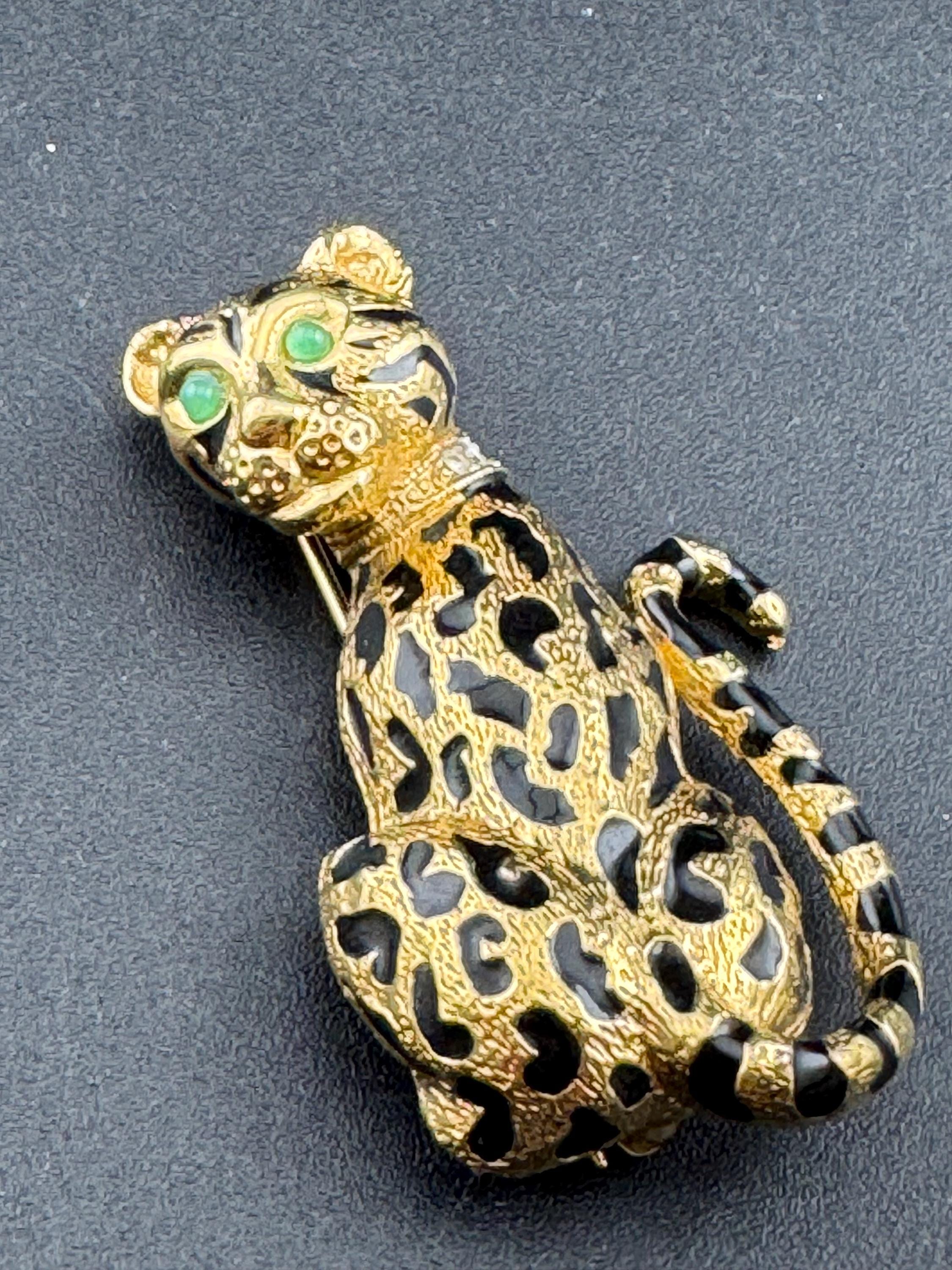 signed D'orlan Vintage novelty black enamel big cat leopard brooch designer