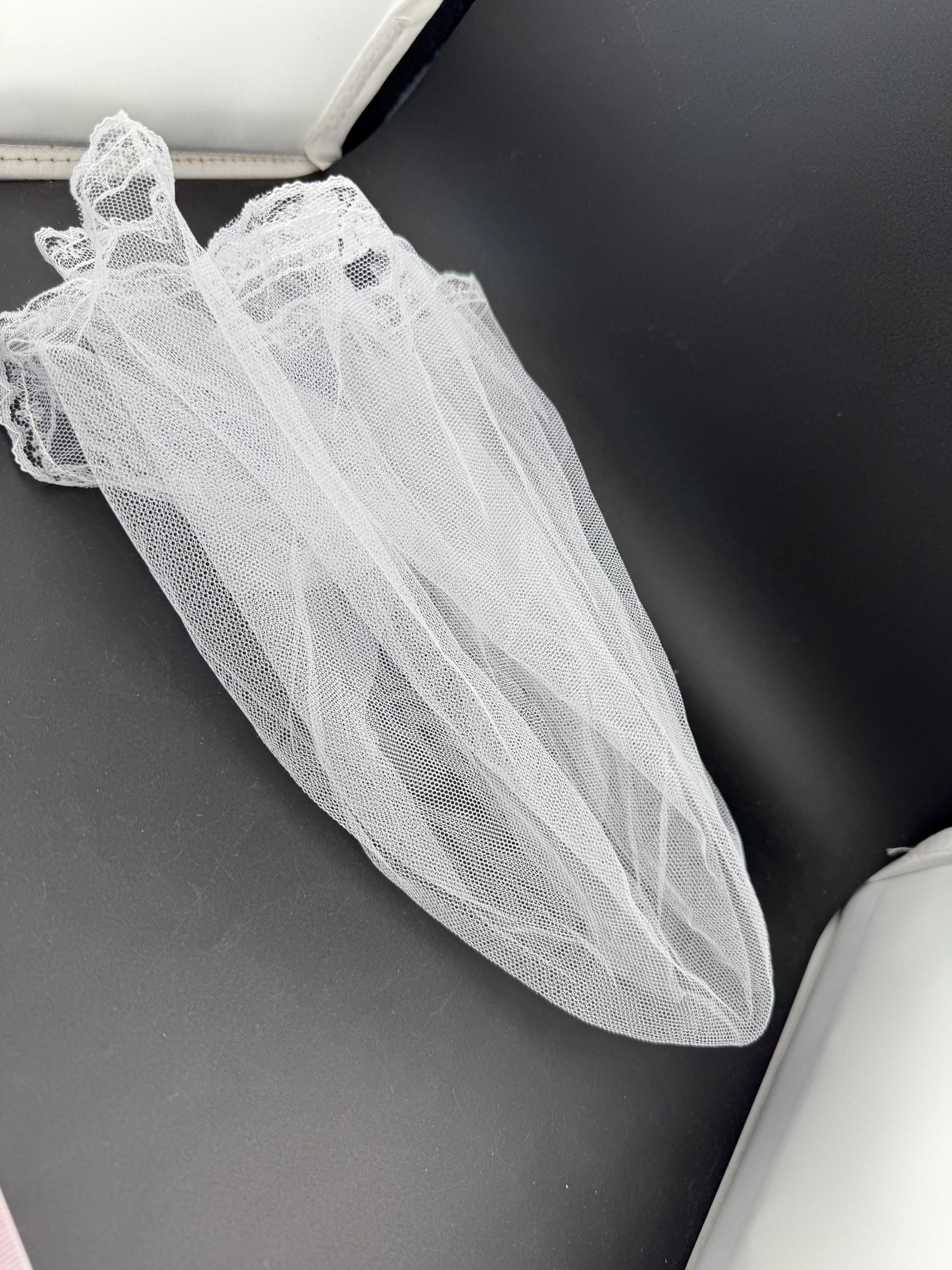 Dolls white lace wedding veil:  sugar craft Wedding cake topper