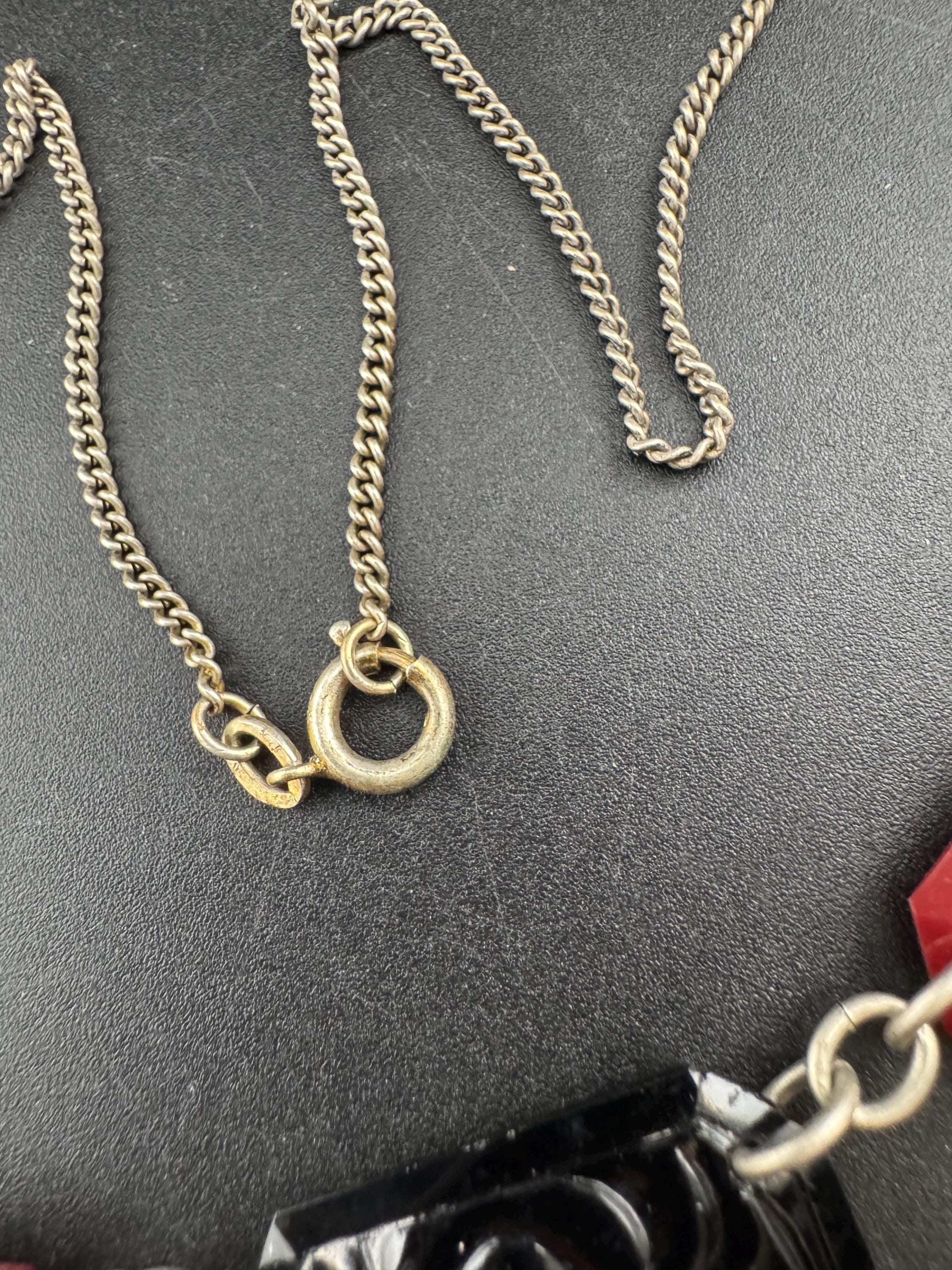 Art Deco Jakob Bengel Necklace: Red & Black Pressed Glass, 1920s Modernist