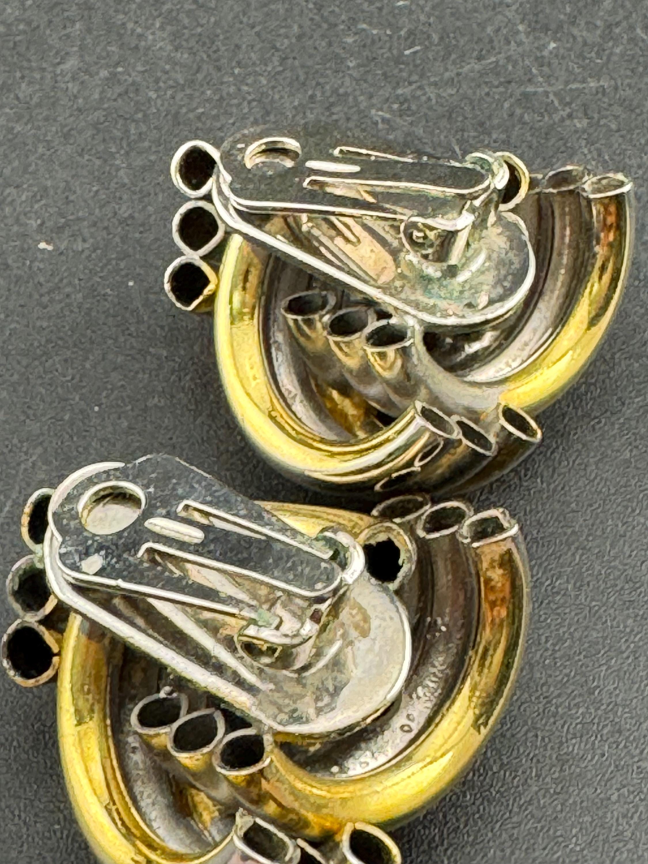 Vintage XL 3cm gold and silver tone tube metal oversized clip on stud earrings