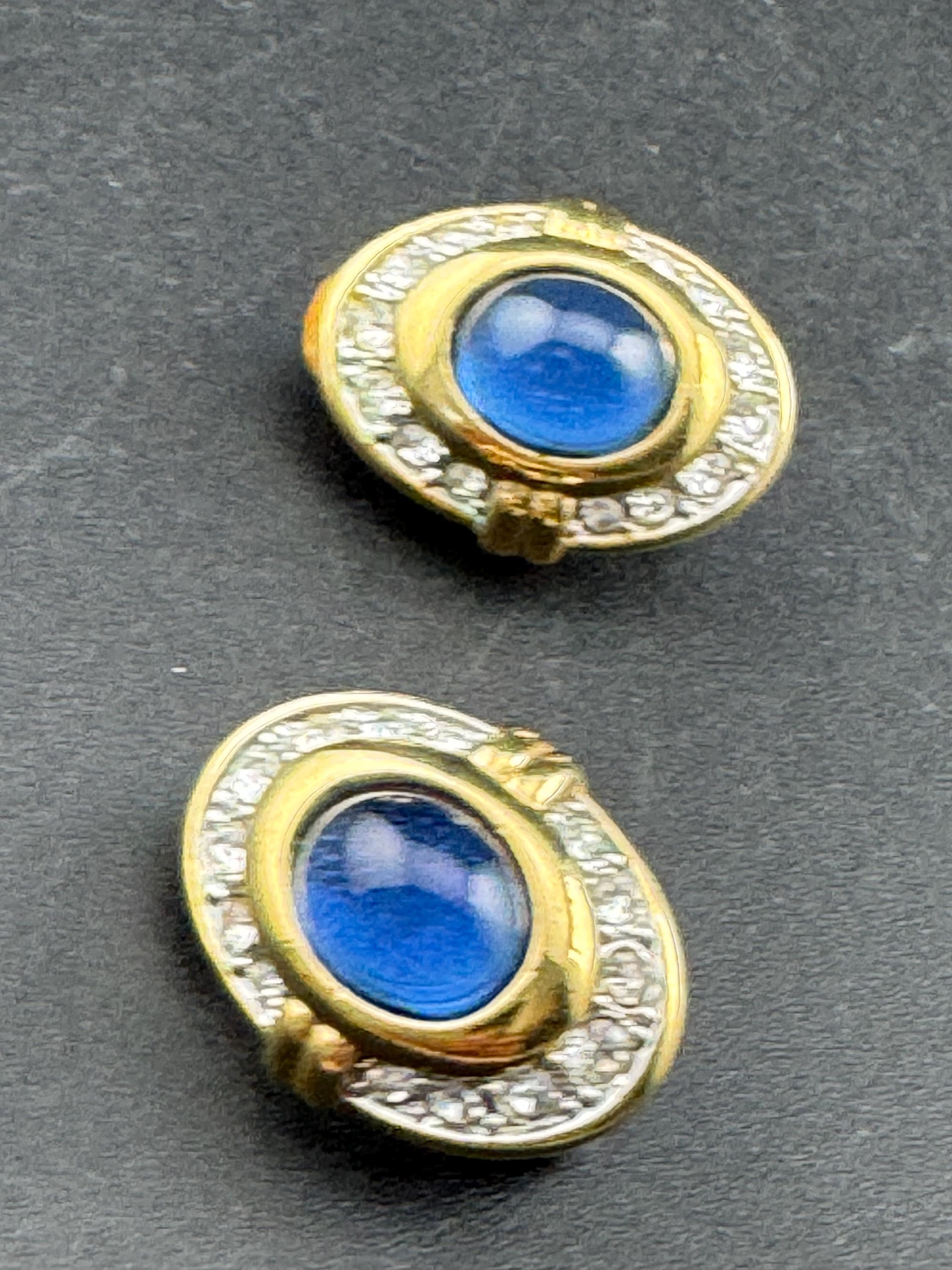 Vintage Oval sapphire clear glass paste gold tone diamanté clip on earrings