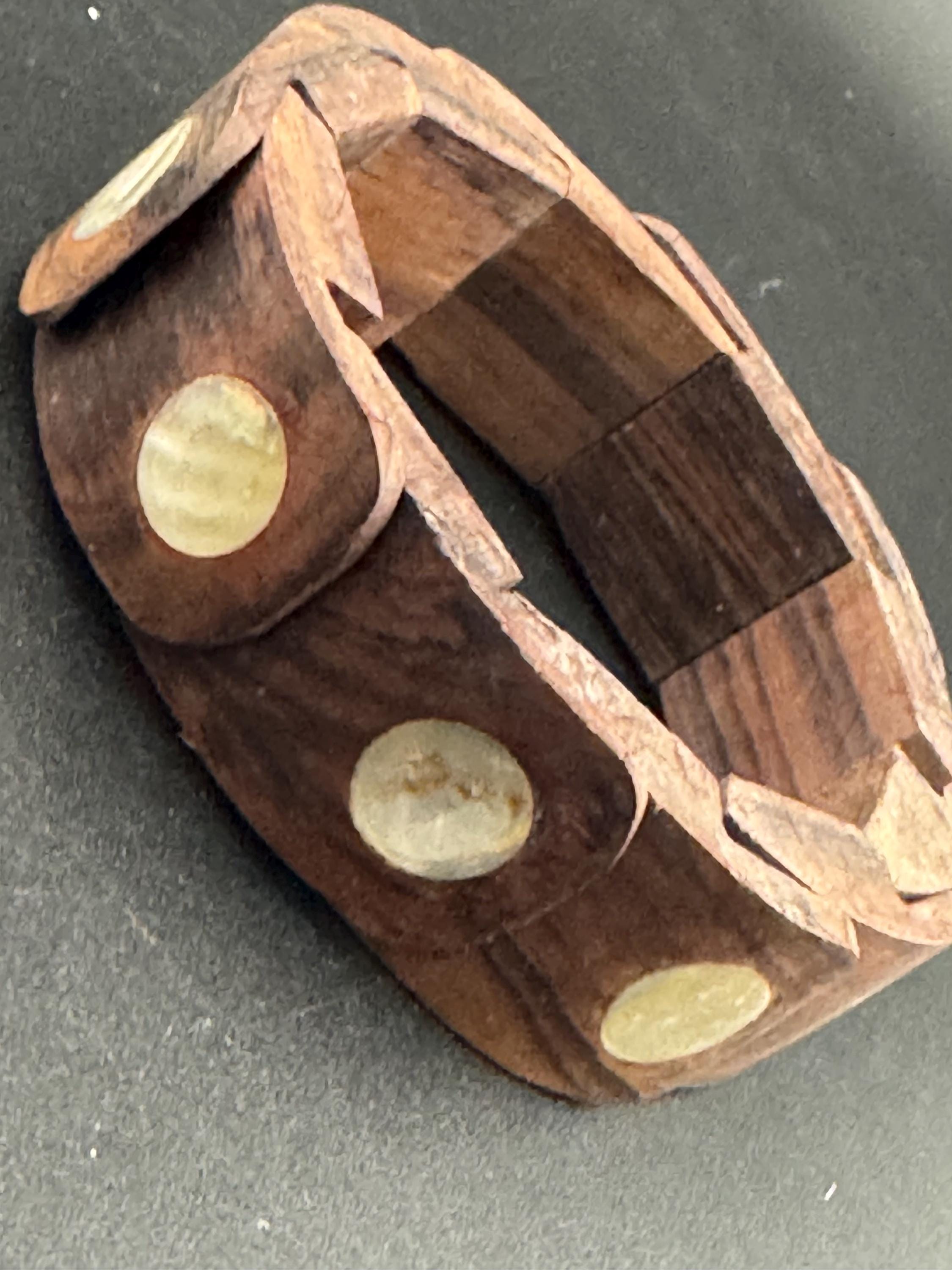 Vintage Boho Wood Cuff Bangle: Mother of Pearl Inlay, Wide Bracelet