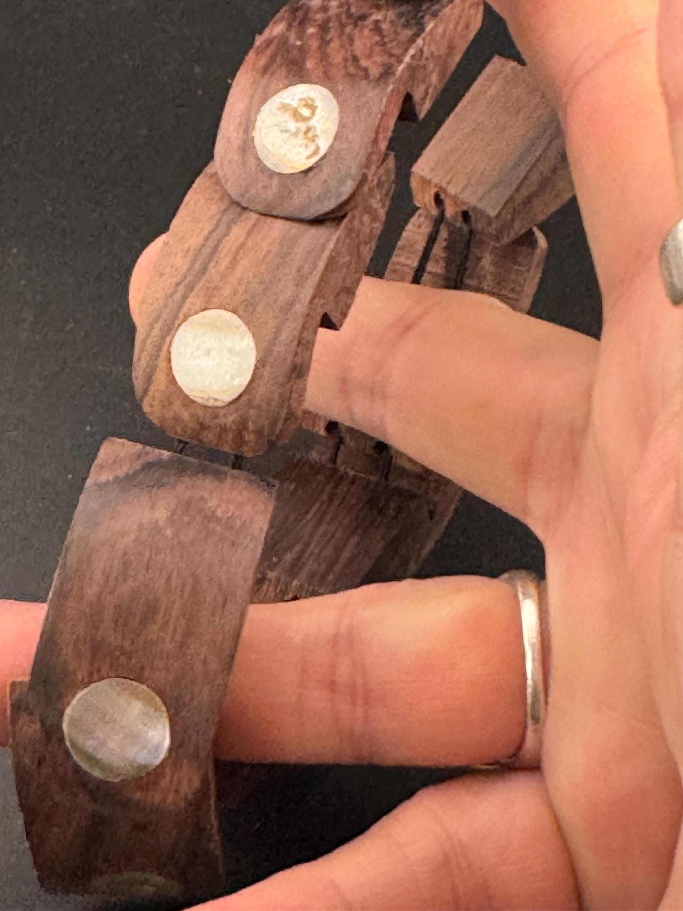 Vintage Boho Wood Cuff Bangle: Mother of Pearl Inlay, Wide Bracelet