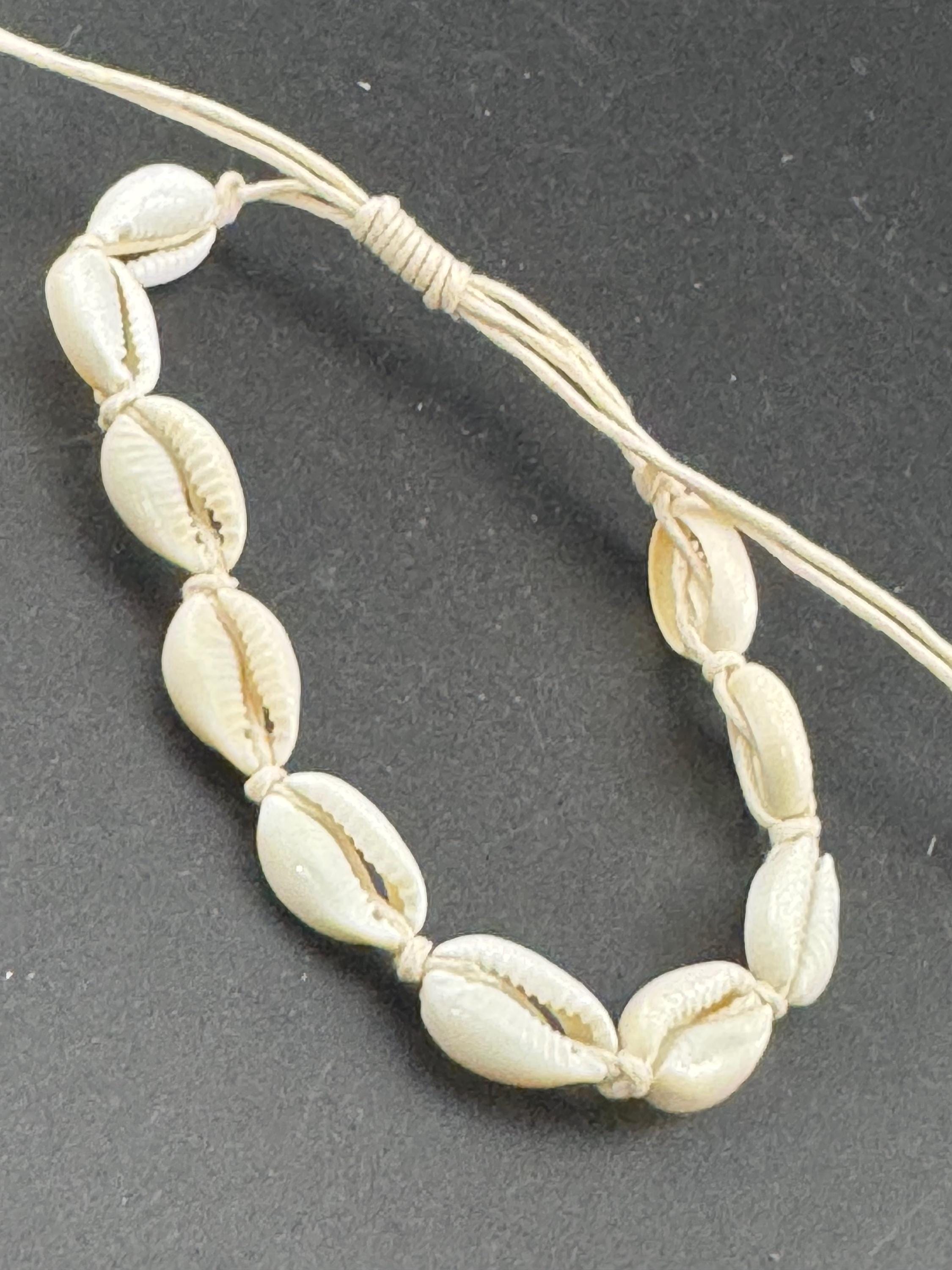 Retro adjustable cowrie shell ankle or wrist bracelet, natural seashells  nautical jewellery