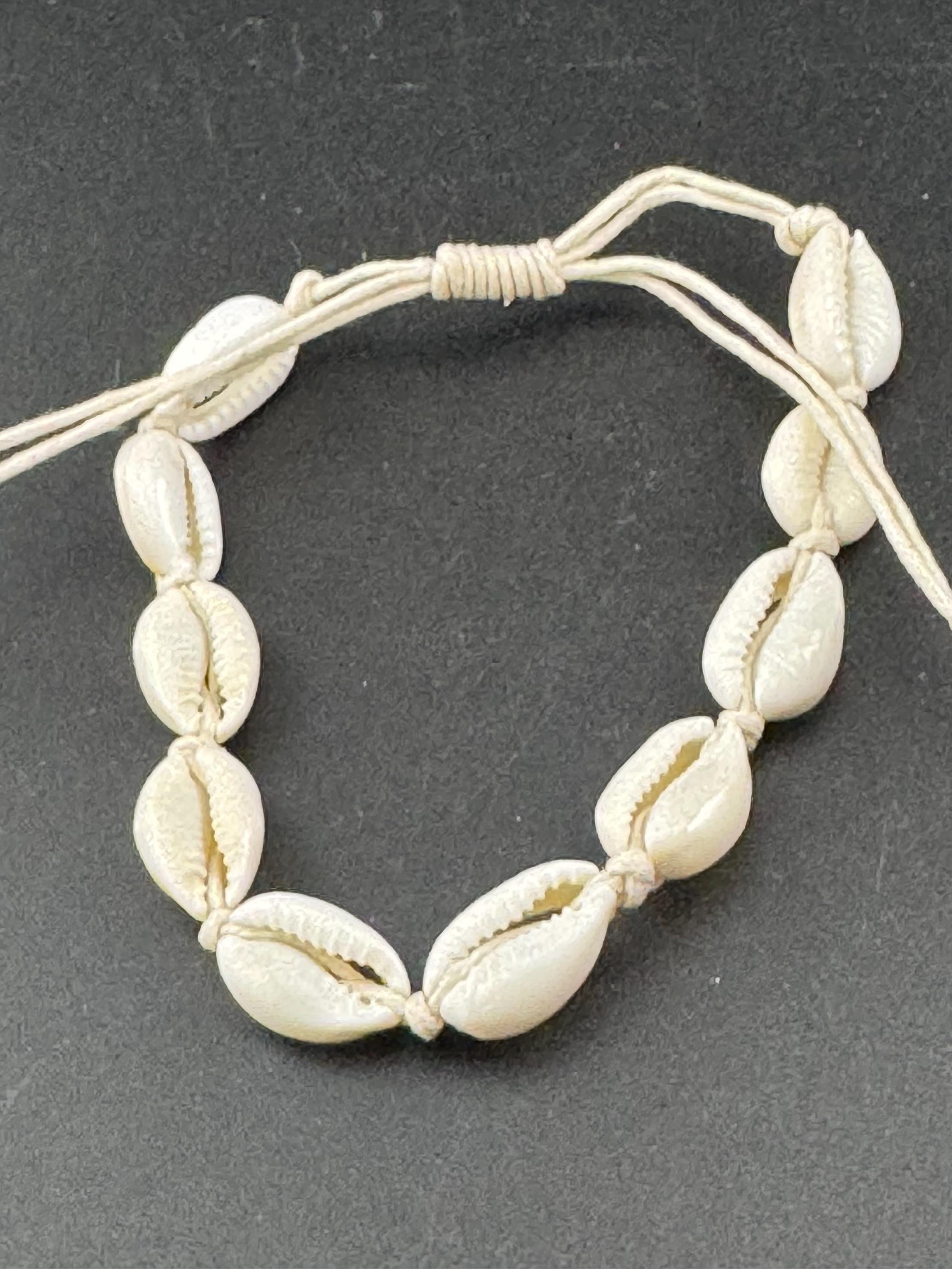 Retro adjustable cowrie shell ankle or wrist bracelet, natural seashells  nautical jewellery