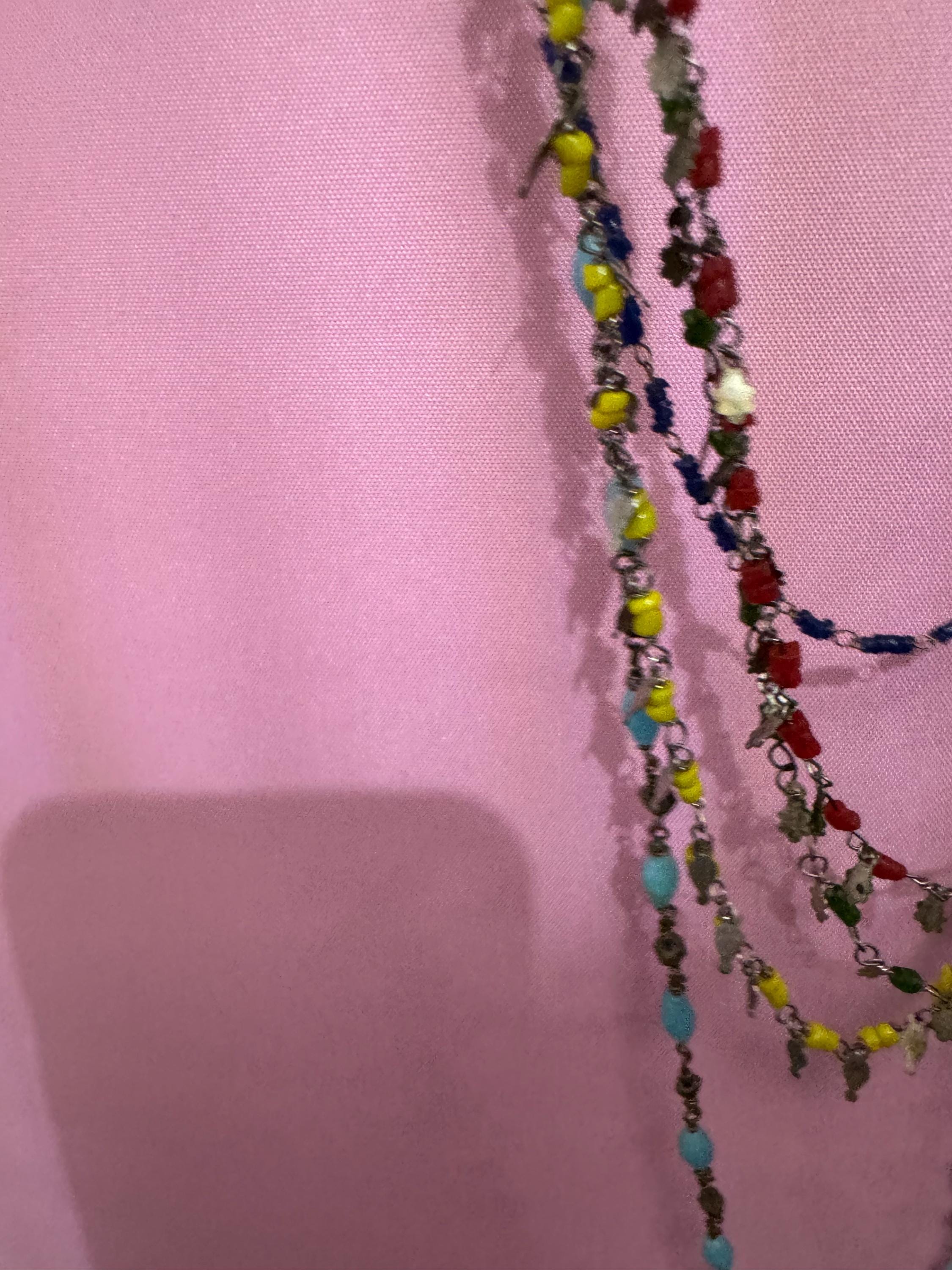 Long 90cm layering length tiny yellow green blue red glass or ceramic beaded layering necklaces
