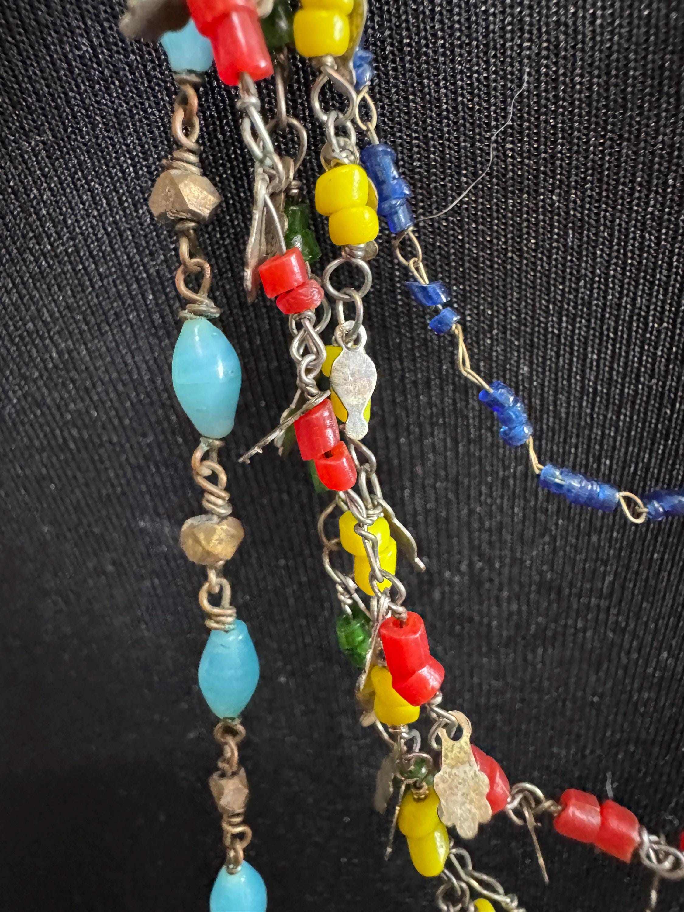 Long 90cm layering length tiny yellow green blue red glass or ceramic beaded layering necklaces