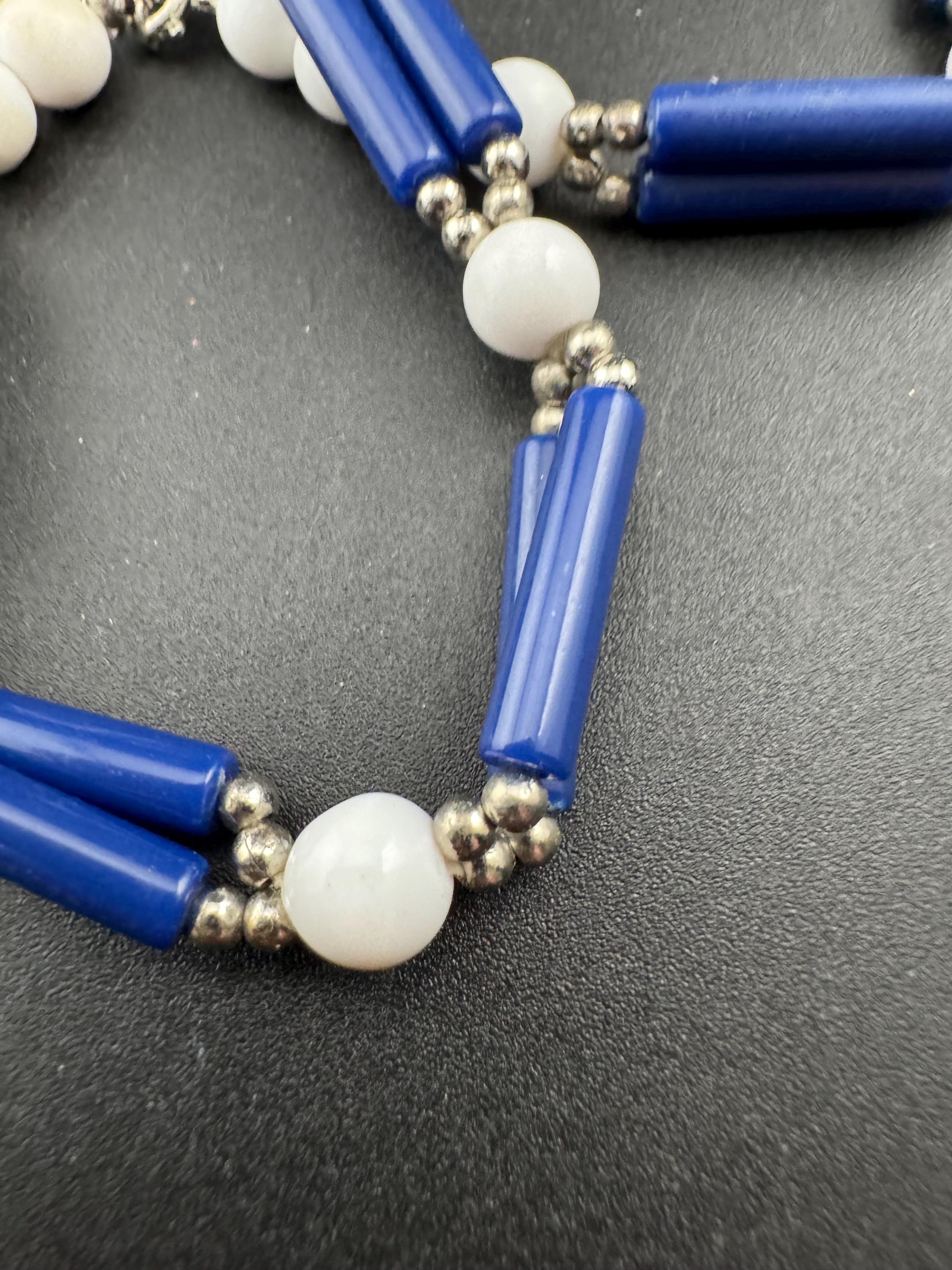 Vintage 1970s Multistrand Necklace: Navy Blue & White Plastic Chain