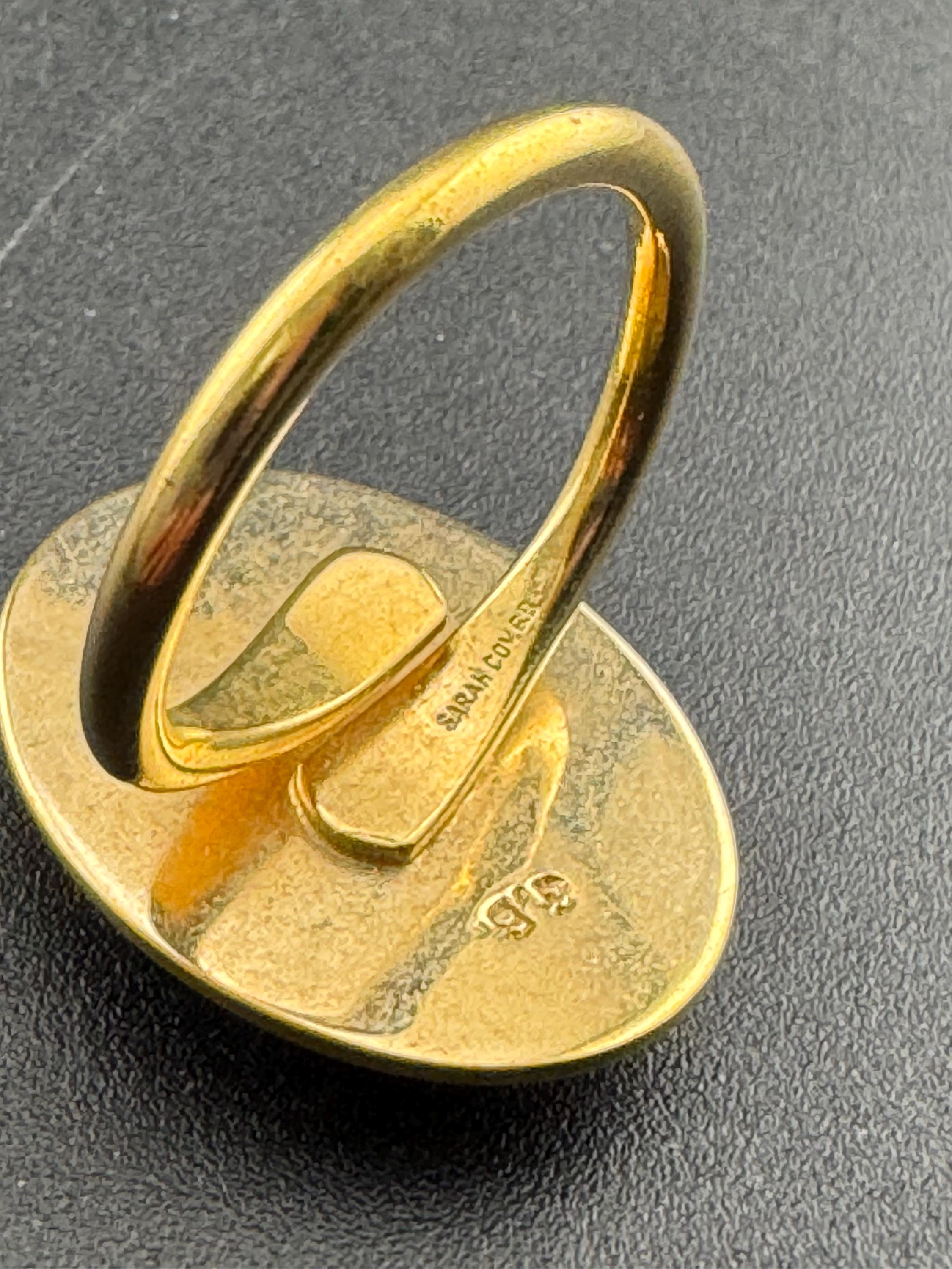 Signed Sarah Coventry Cameo Ring: Gold Tone Intaglio, 1970s Modernist Design