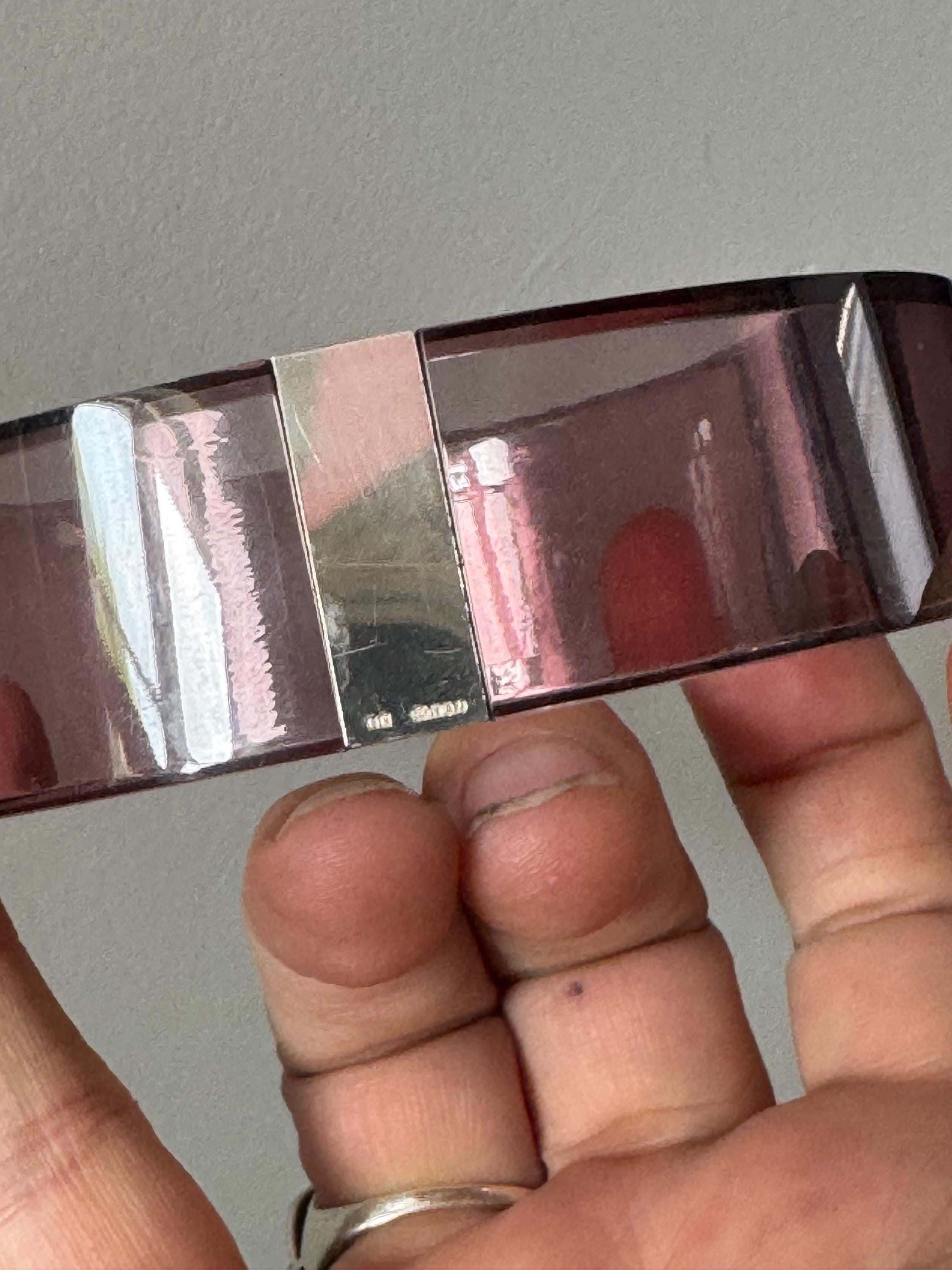 Pink Acrylic Bangle: Sterling Silver Band, Hallmarks - BLOCK Studio