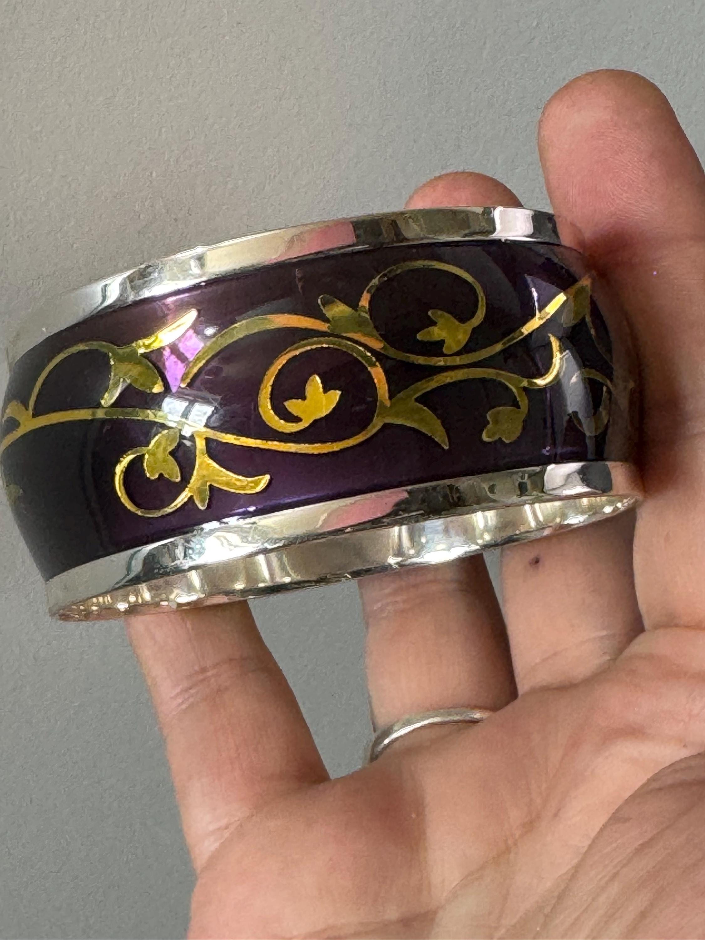 Signed Newbridge Silverware Bangle: Purple, Silver & Gold Modernist Design