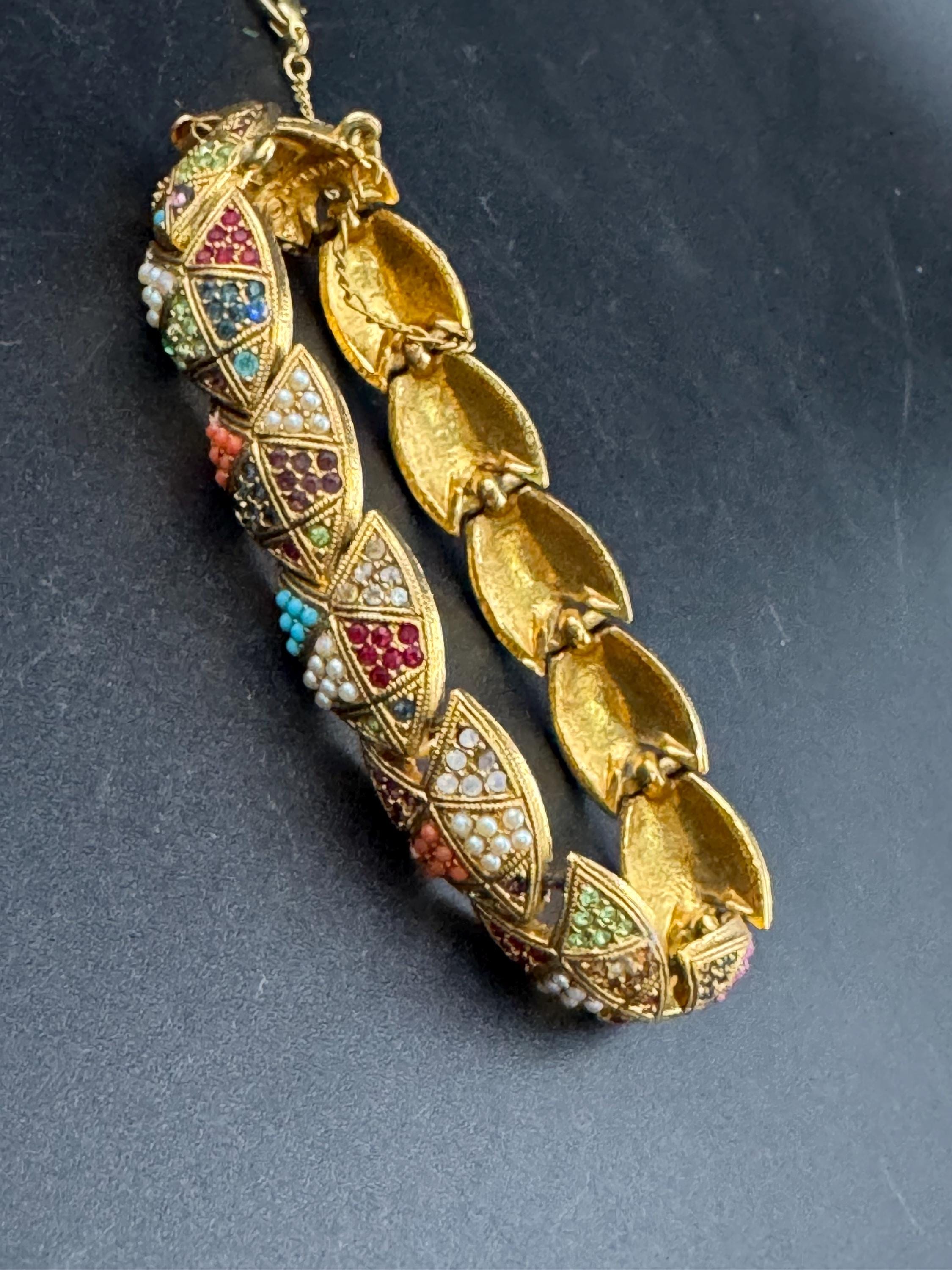 Vintage D’orlan Susan Caplan designer 22ct triple gold plated rainbow Swarovski crystal set bracelet