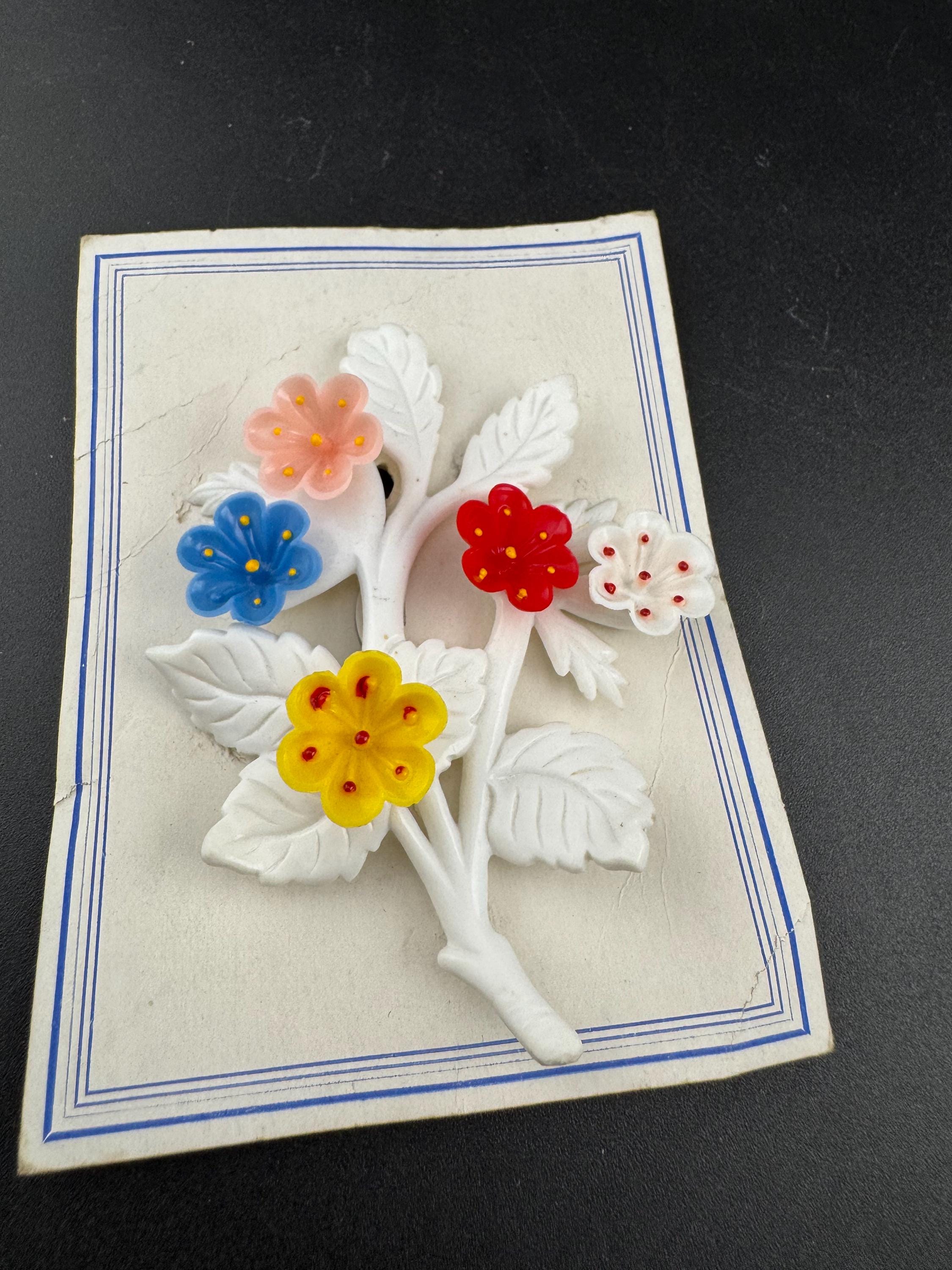 Vintage Celluloid Floral Brooch: 1930s-40s Plastic Flower Pin