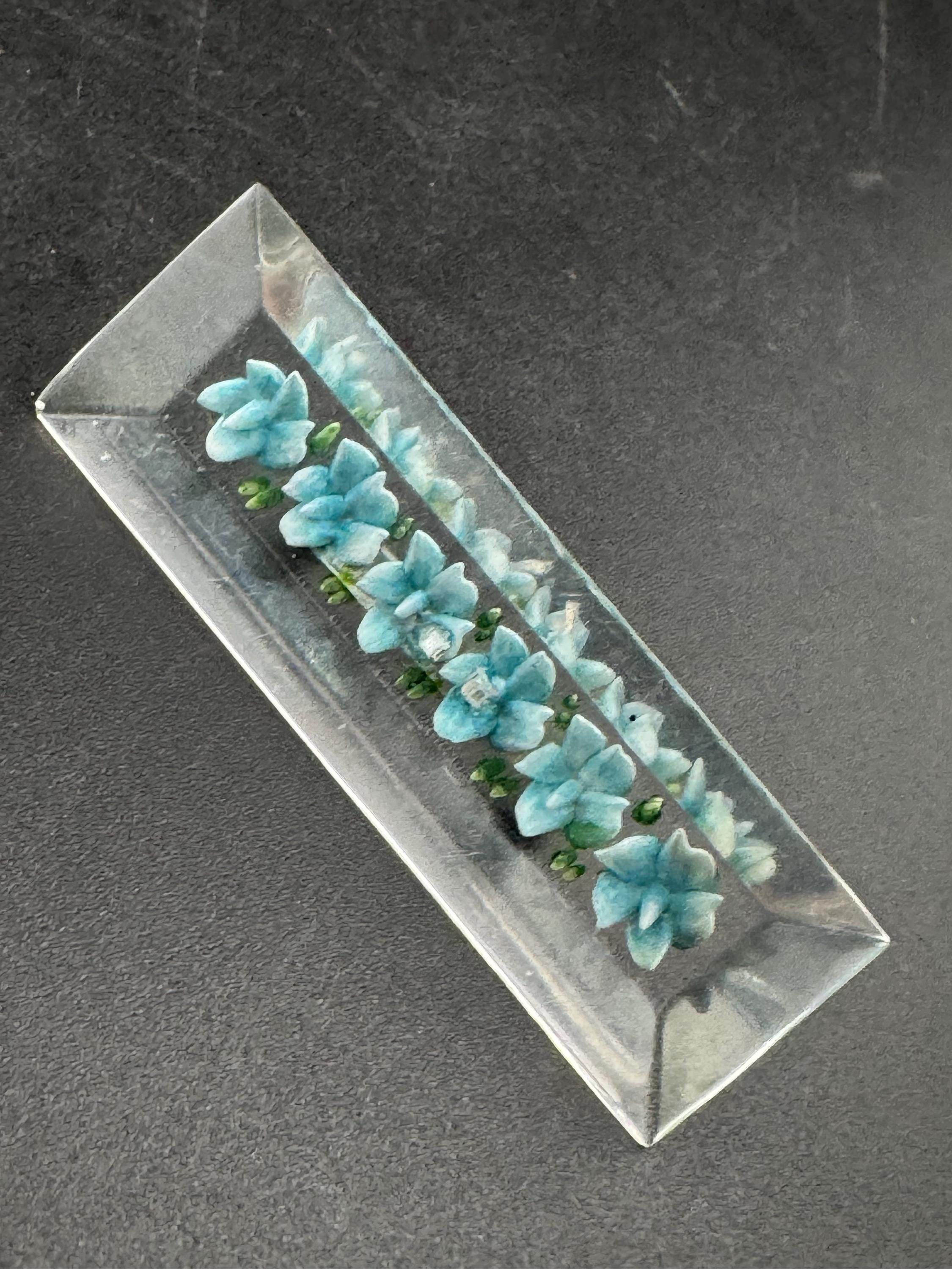 1940s lucite reverse carved blue floral flower brooch early plastic perspex
