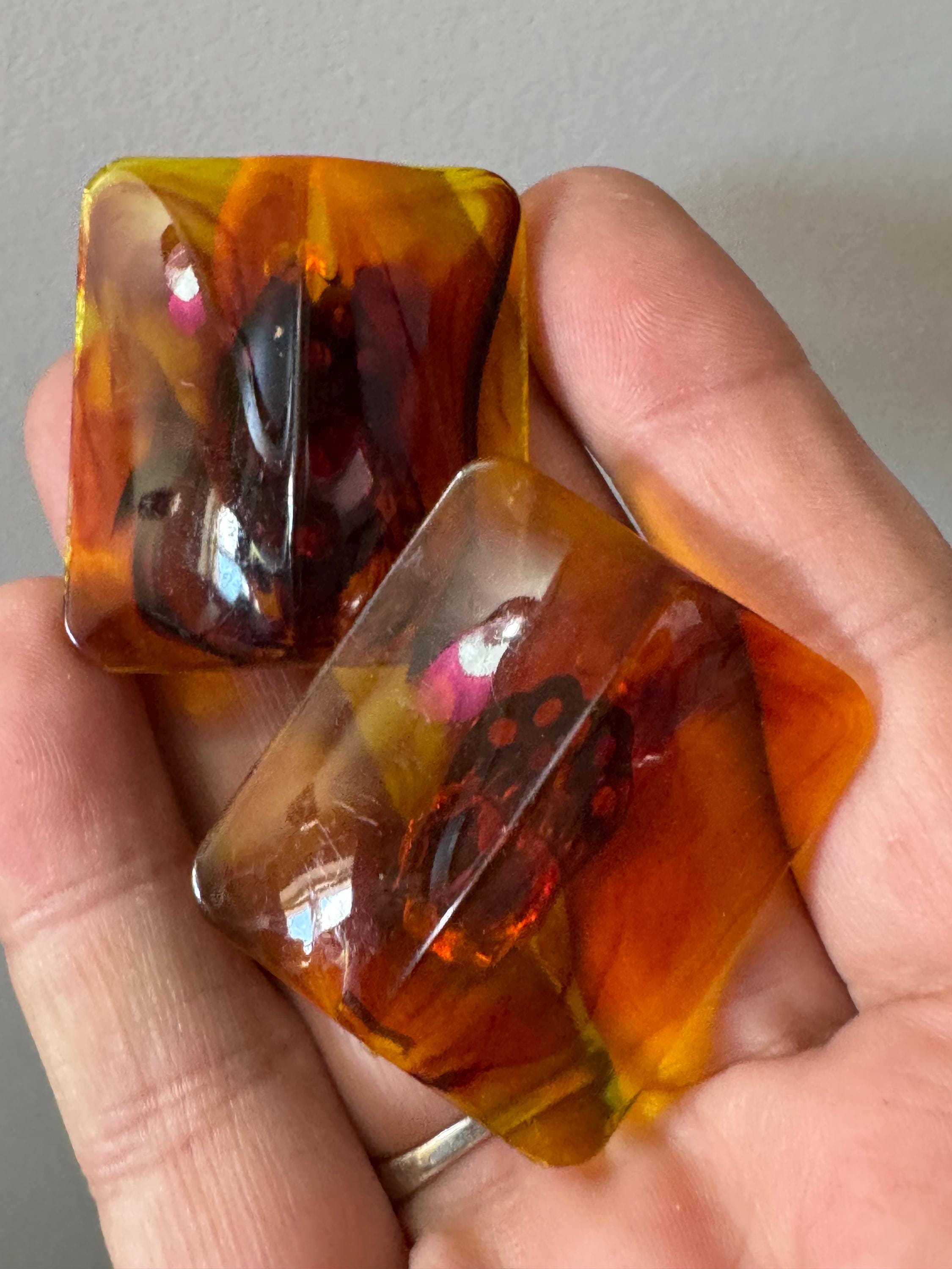 Vintage brown Faux Tortoiseshell vintage 3.75cm rectangular oversized Clip on statement stud earrings