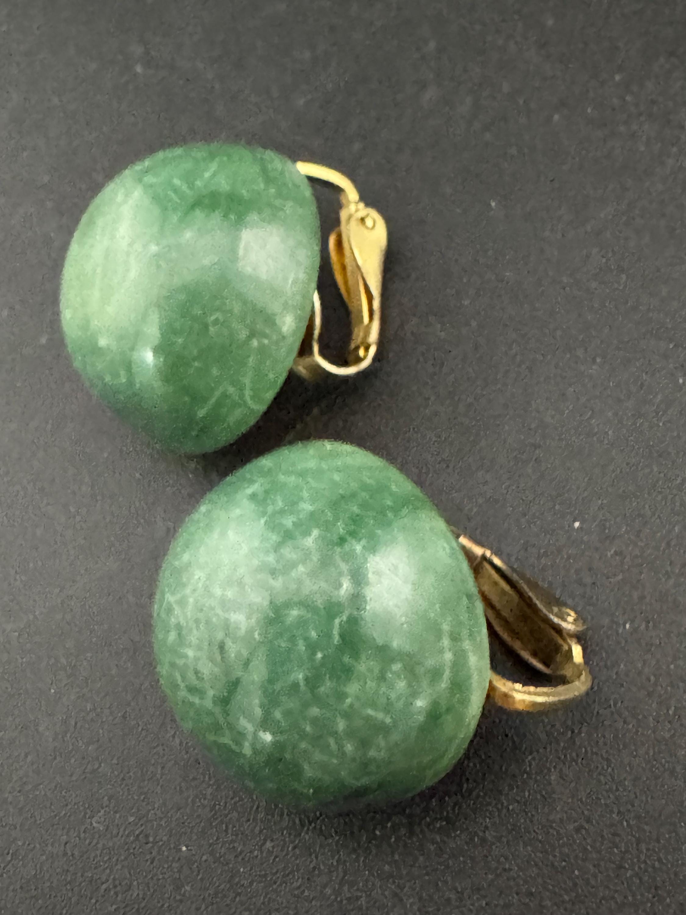 Vintage Hong Kong Plastic teal jade green domed Button Stud clip on earrings