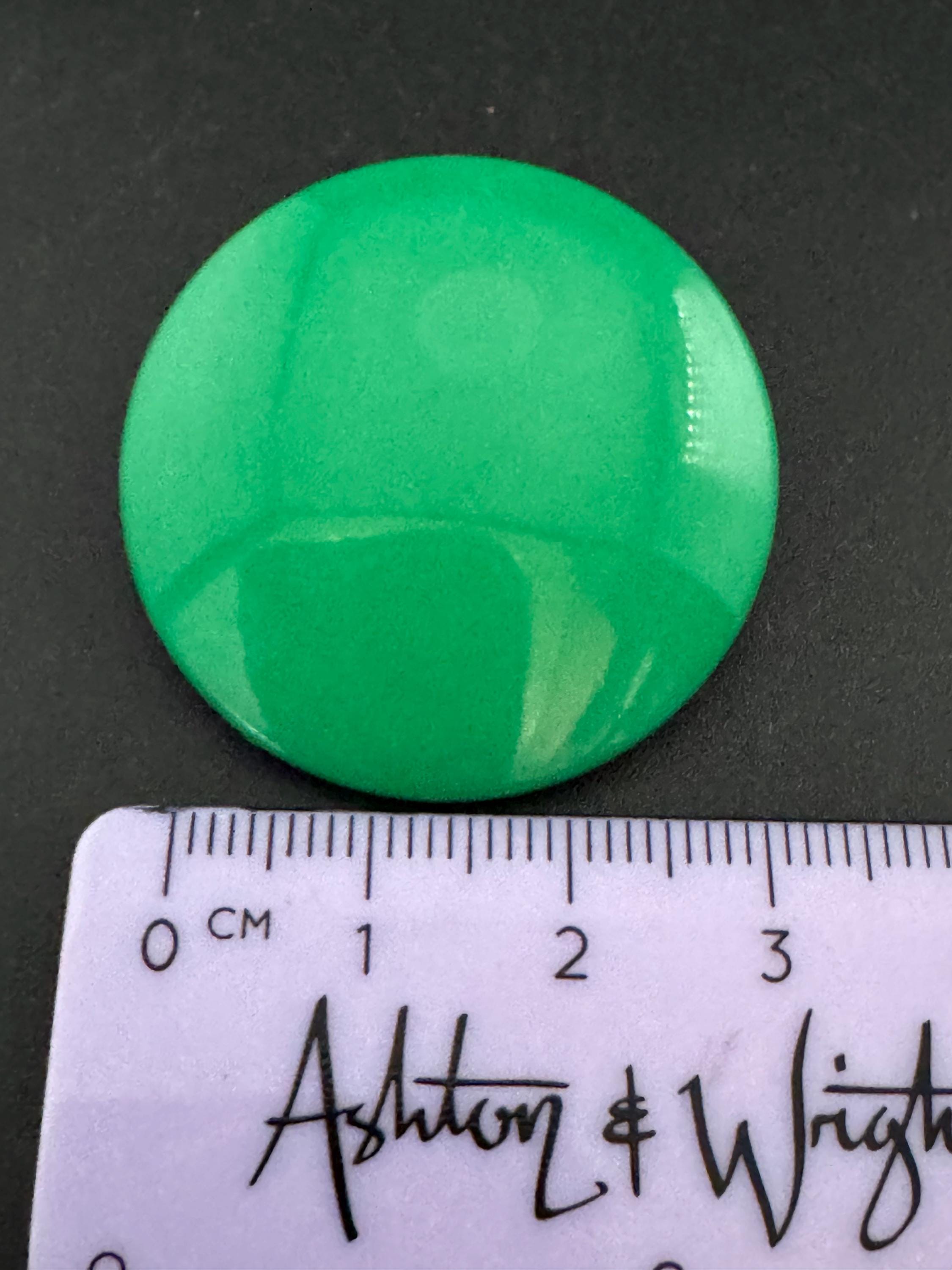 Retro 3cm Plastic bright green low domed big disc Button Stud clip on earrings