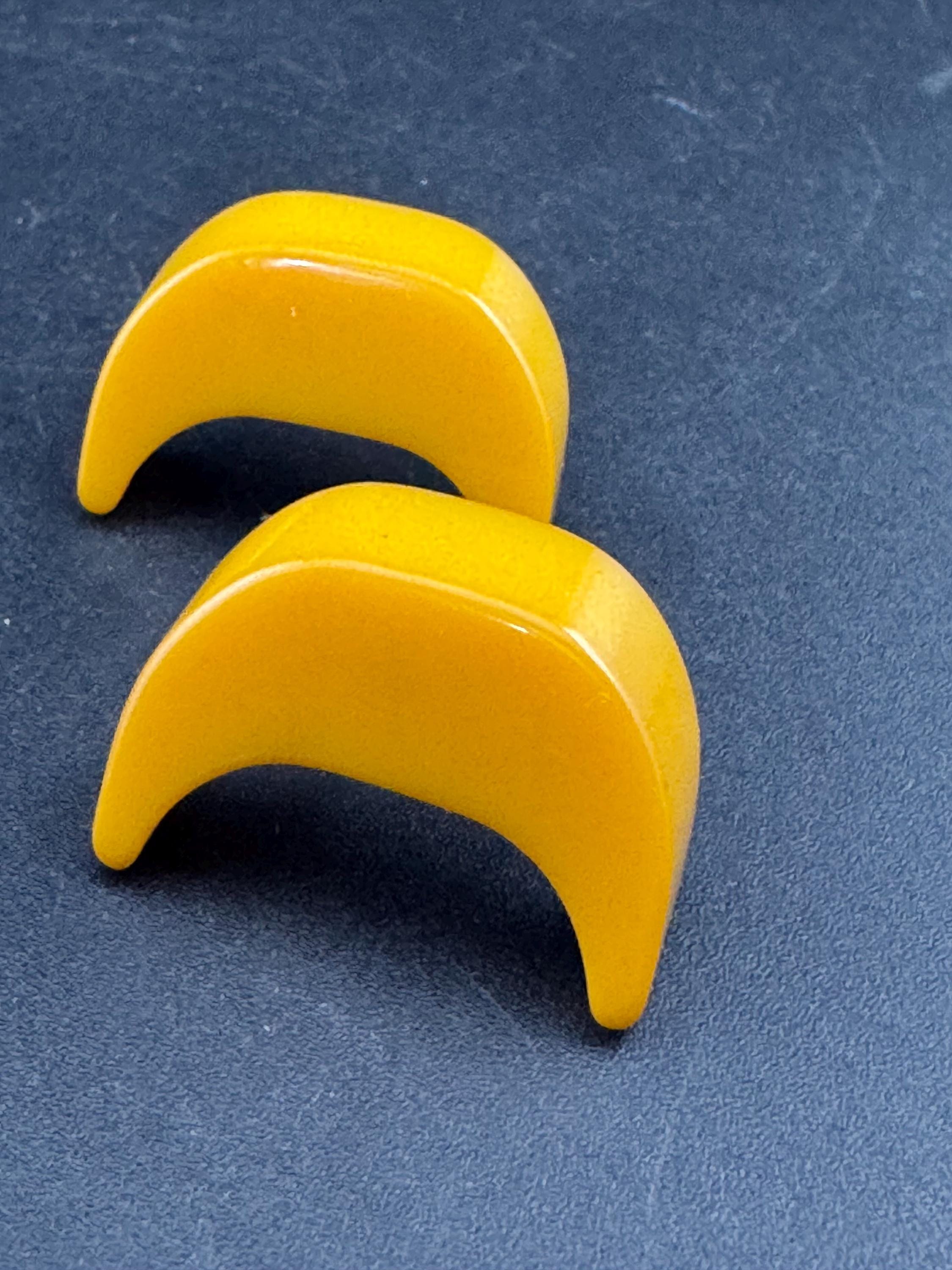 Vintage 1950s 1960s mustard yellow early plastic Clip On Earrings, modernist design
