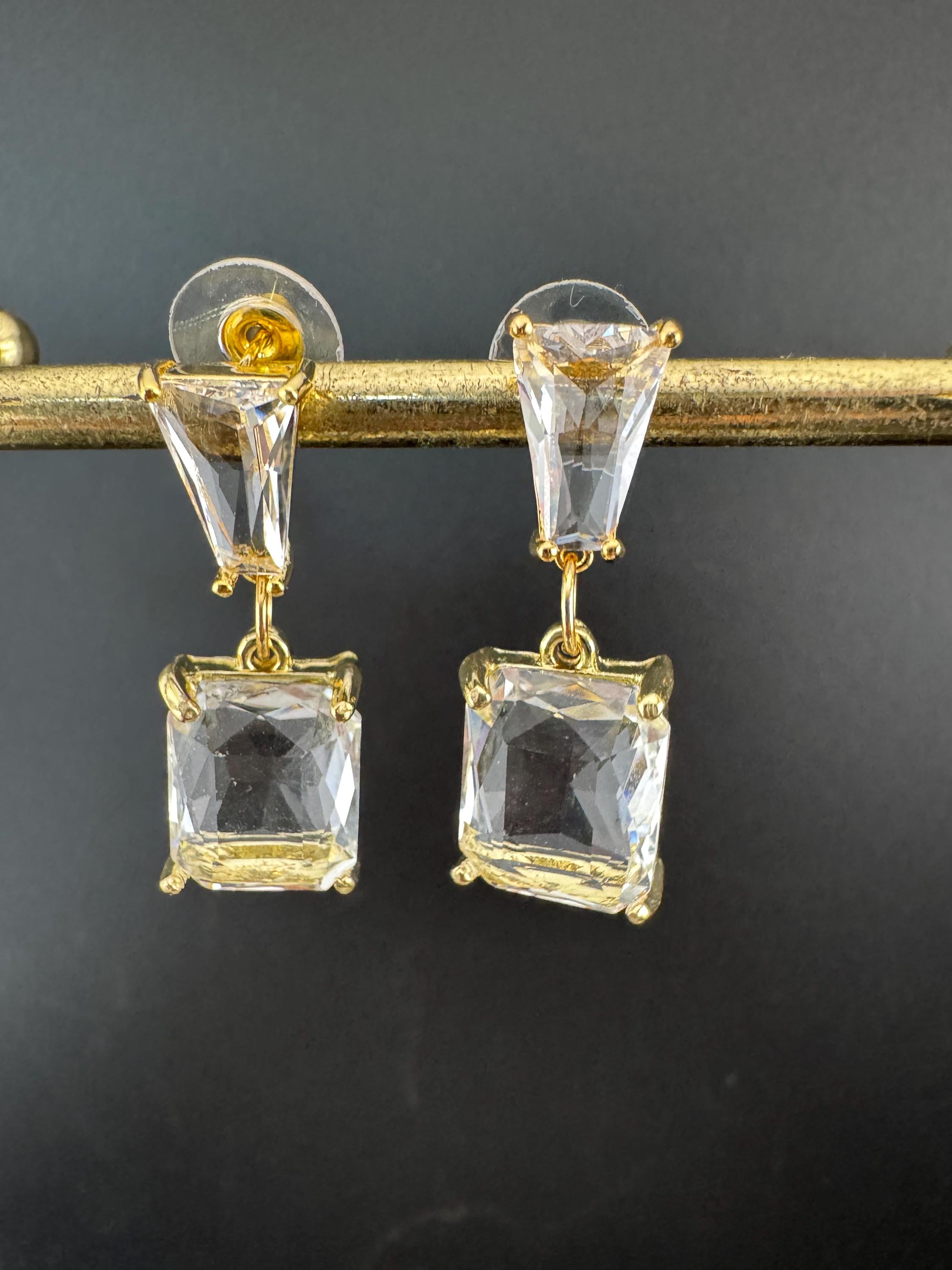 18k gold plated clear Crystal diamanté drop dangly earrings