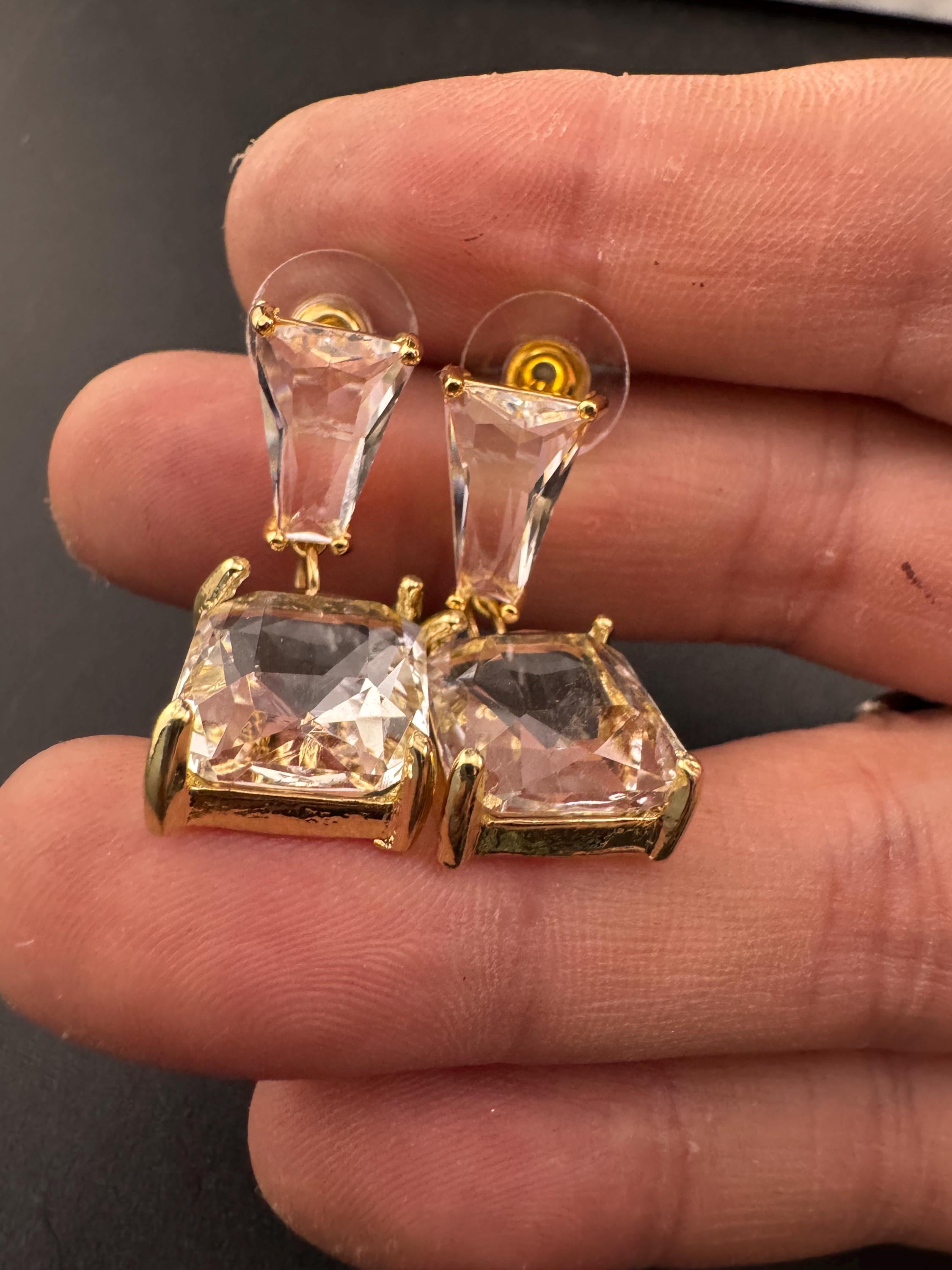 18k gold plated clear Crystal diamanté drop dangly earrings