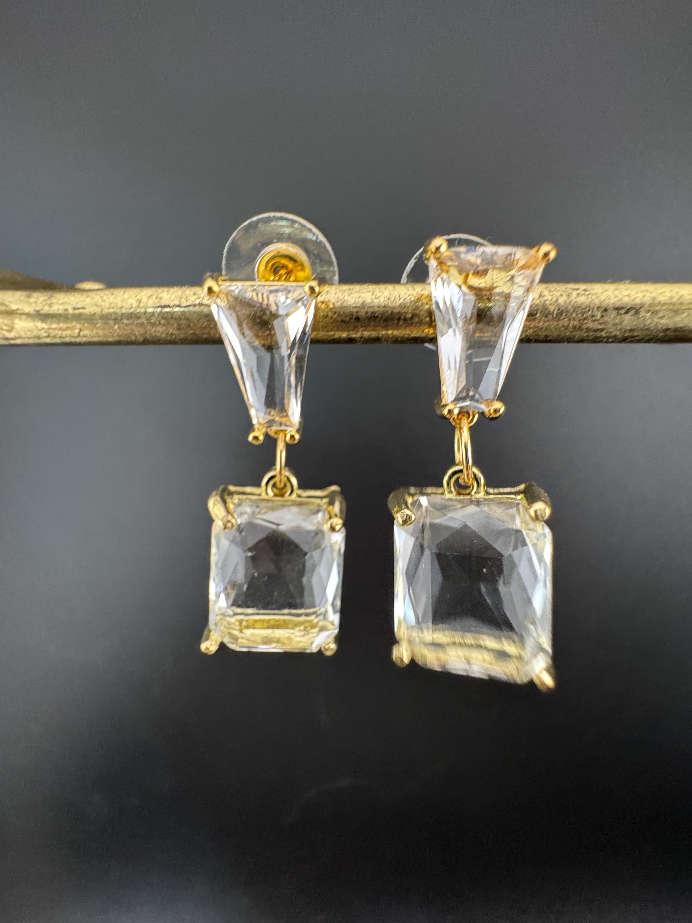 18k gold plated clear Crystal diamanté drop dangly earrings