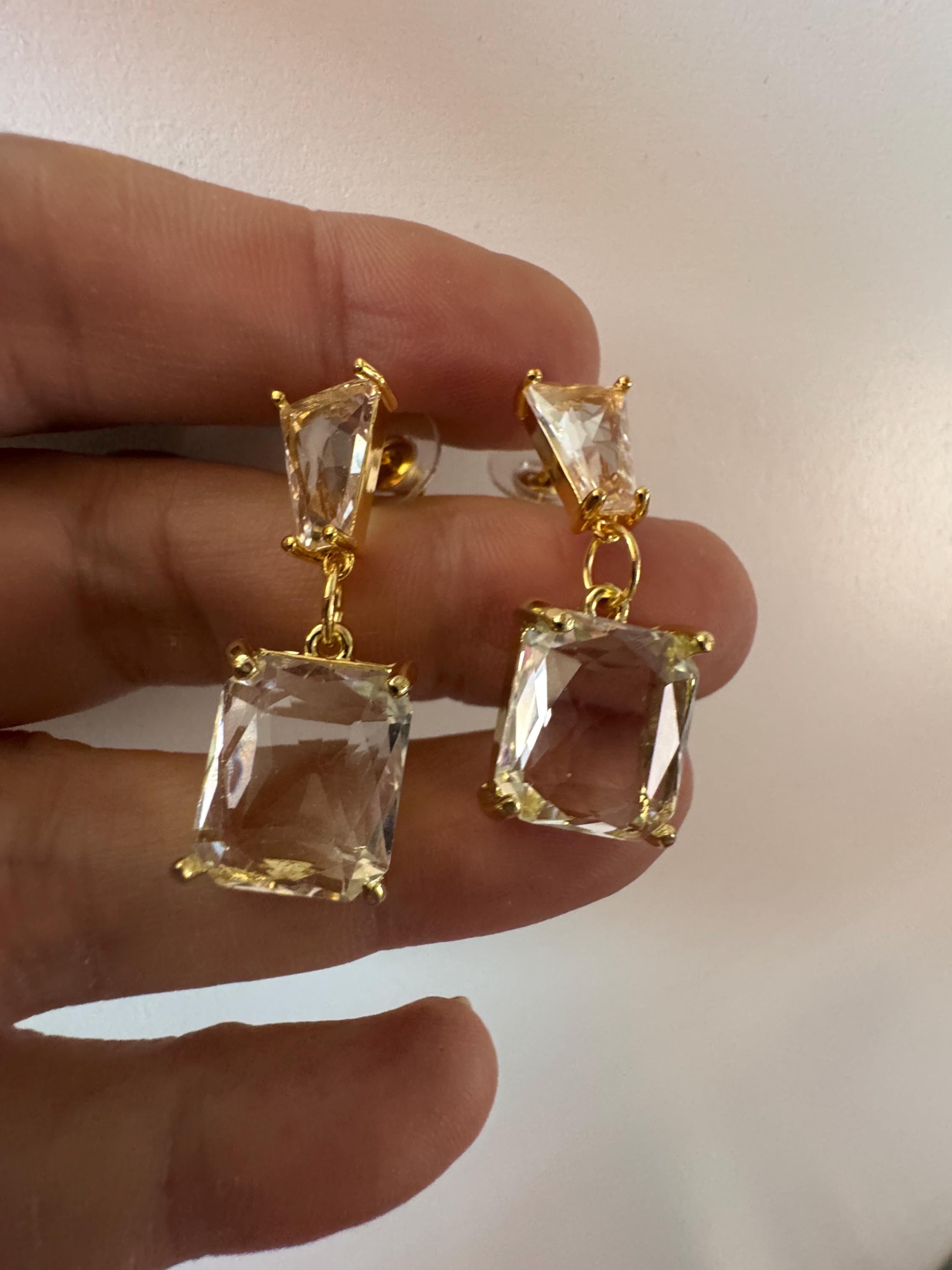 18k gold plated clear Crystal diamanté drop dangly earrings