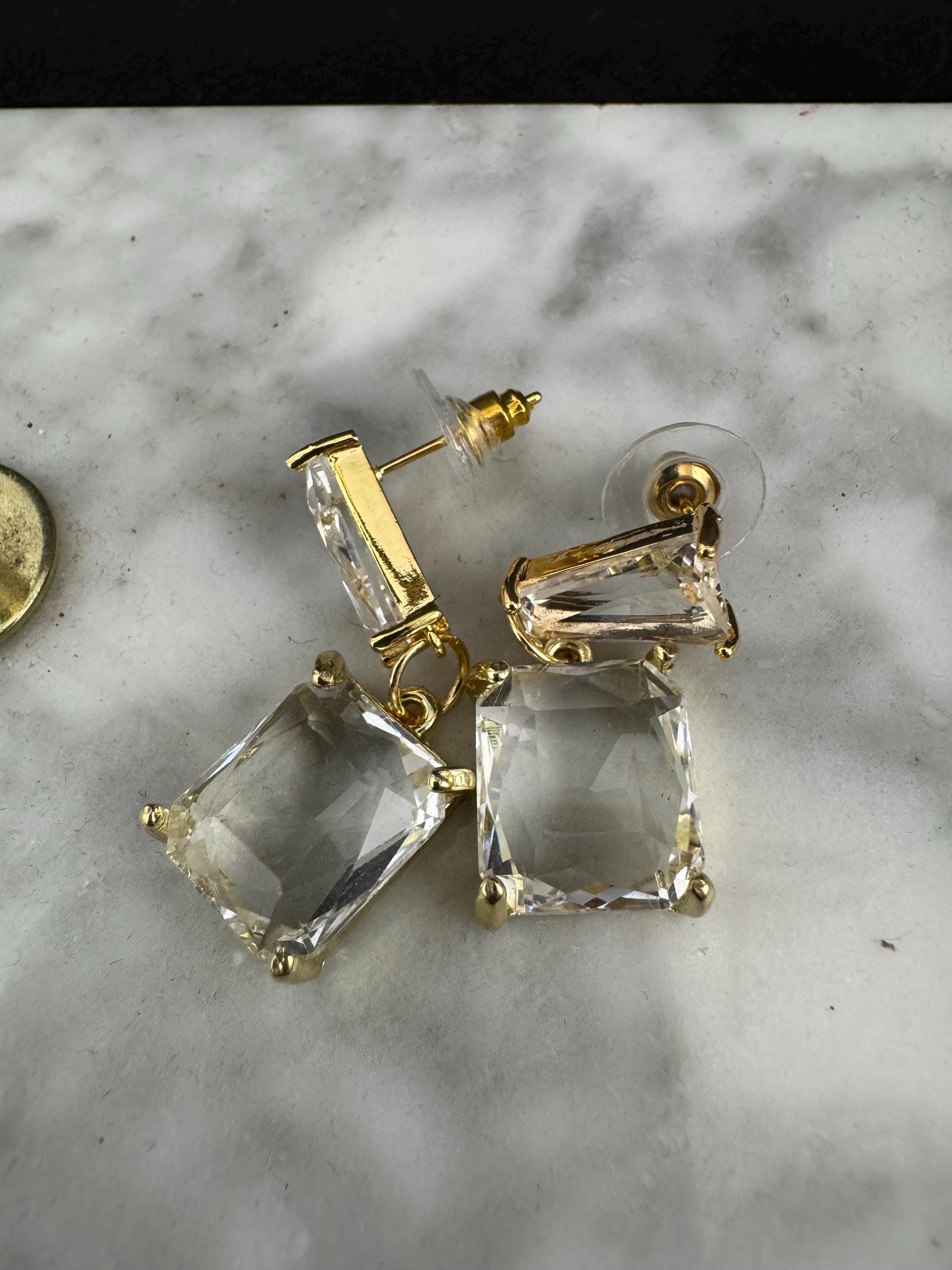 18k gold plated clear Crystal diamanté drop dangly earrings
