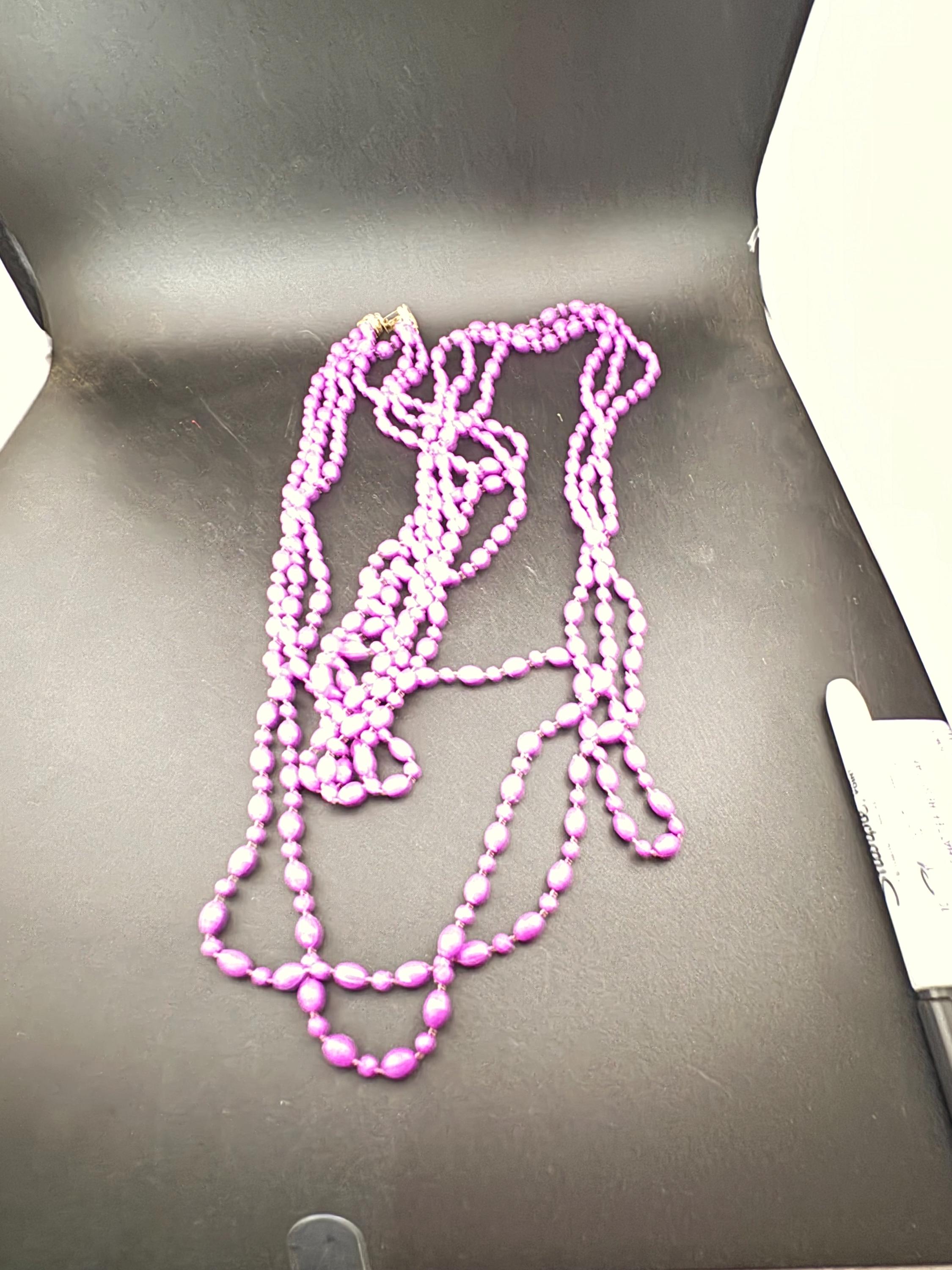 Vintage bright purple plastic beaded nultistrand wrap necklace 140