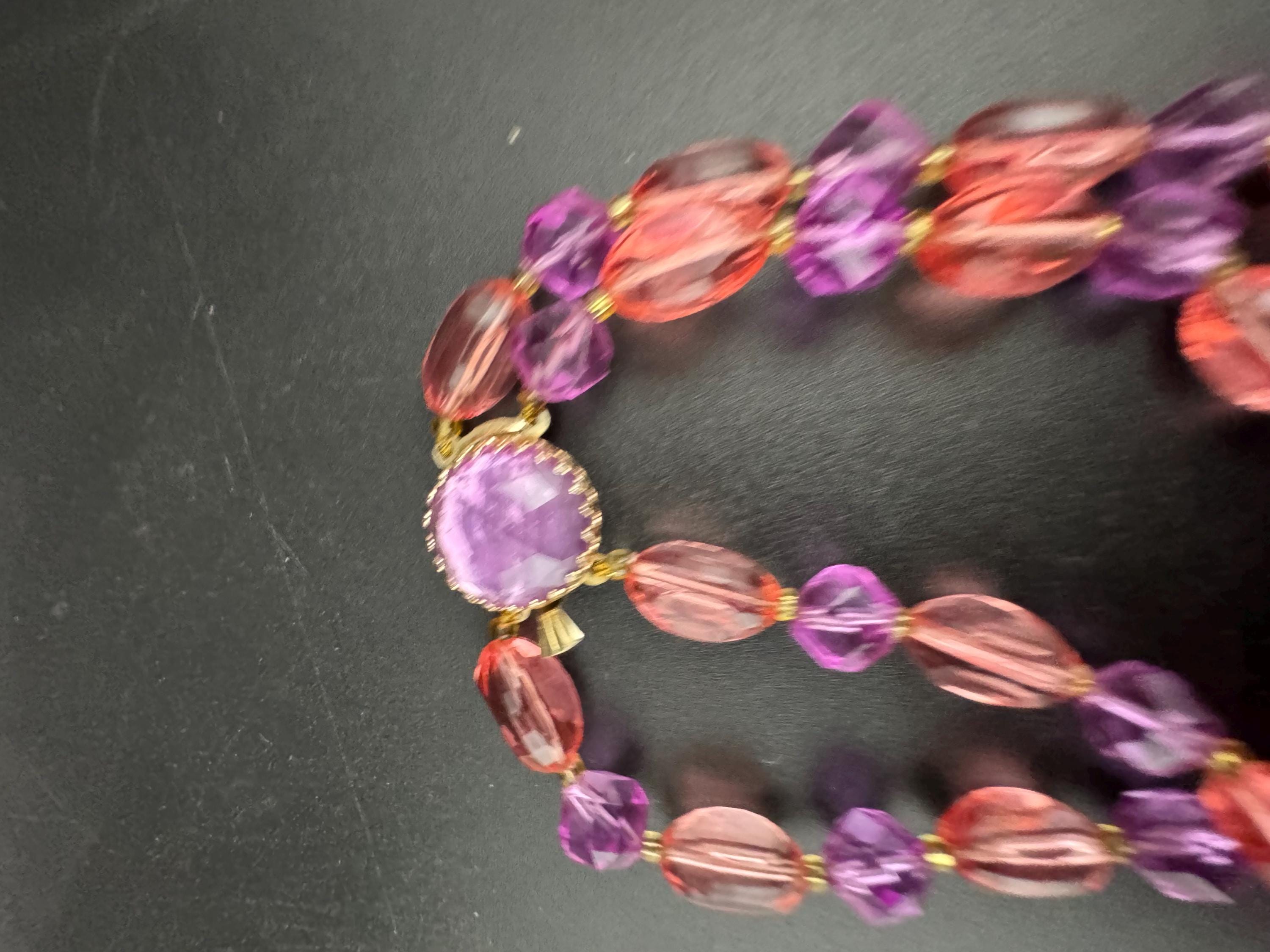 HONG KONG Vintage 1960s pink purple plastic faceted beaded Multistrand necklace 46cm